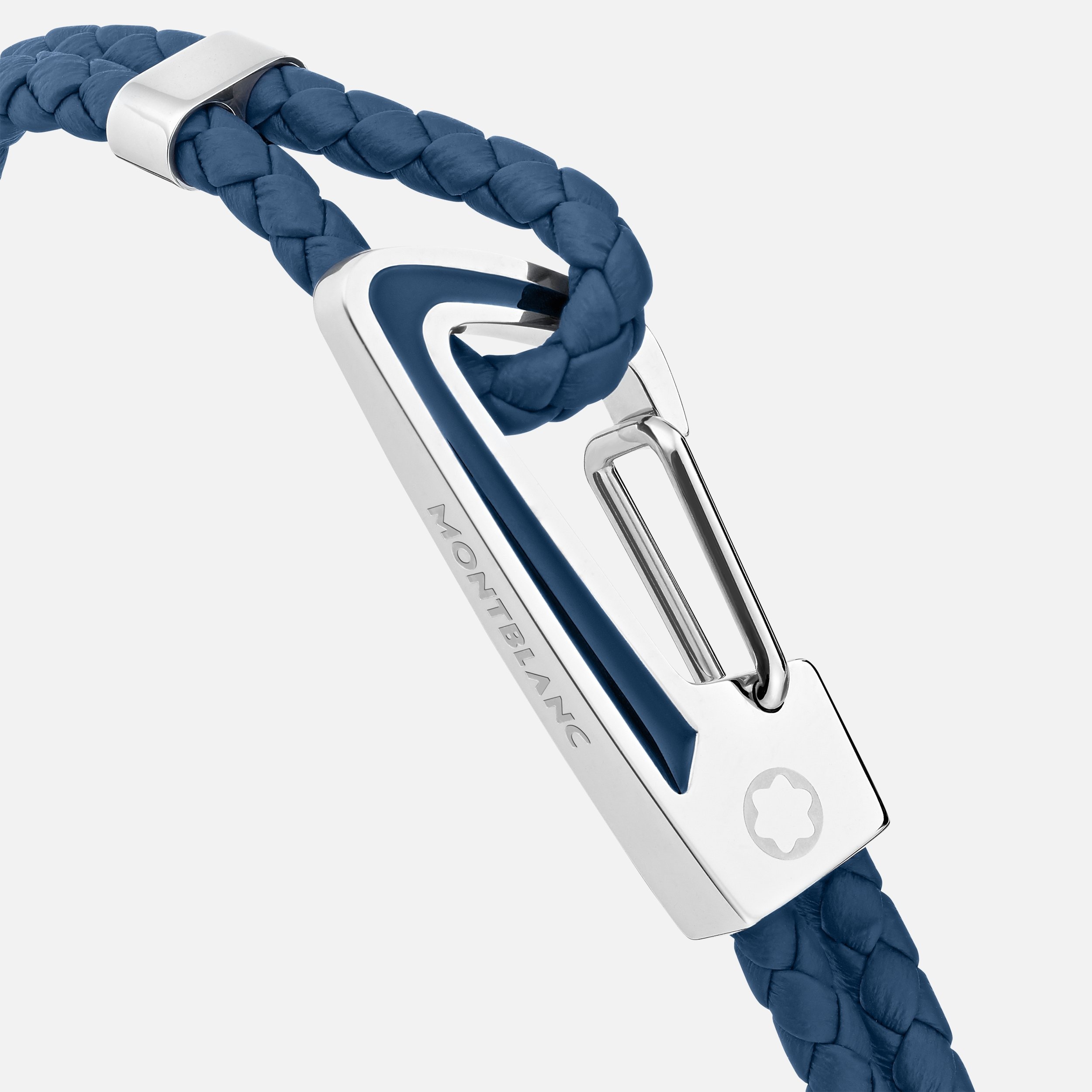 Bracelet in Woven Blue Leather with Steel Carabiner Closure and Blue Lacquer Inlay - 2
