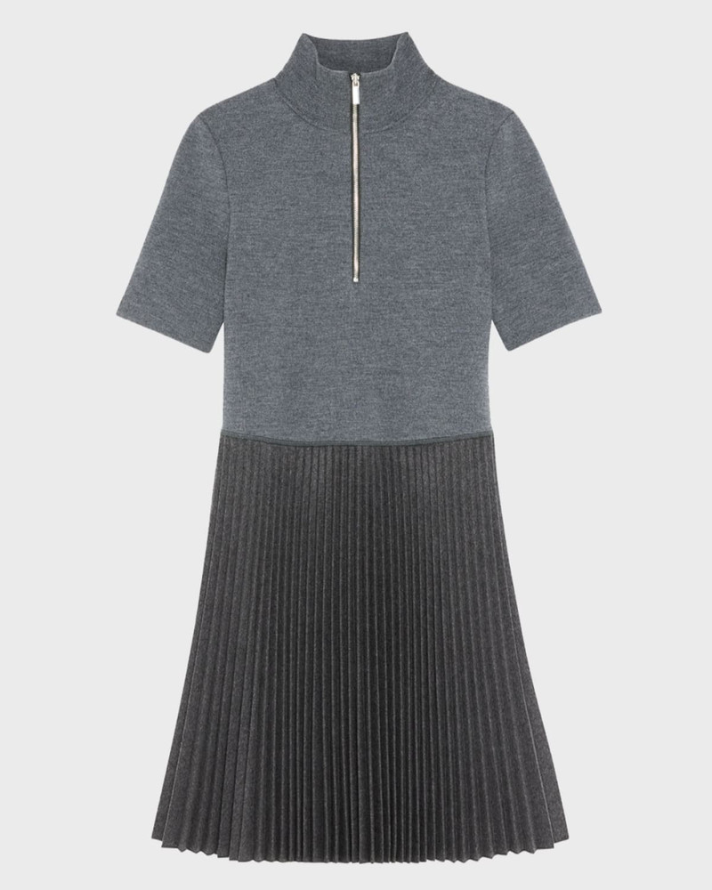 Theory Short-Sleeve Pleated Knit Combo Mini Dress outlook