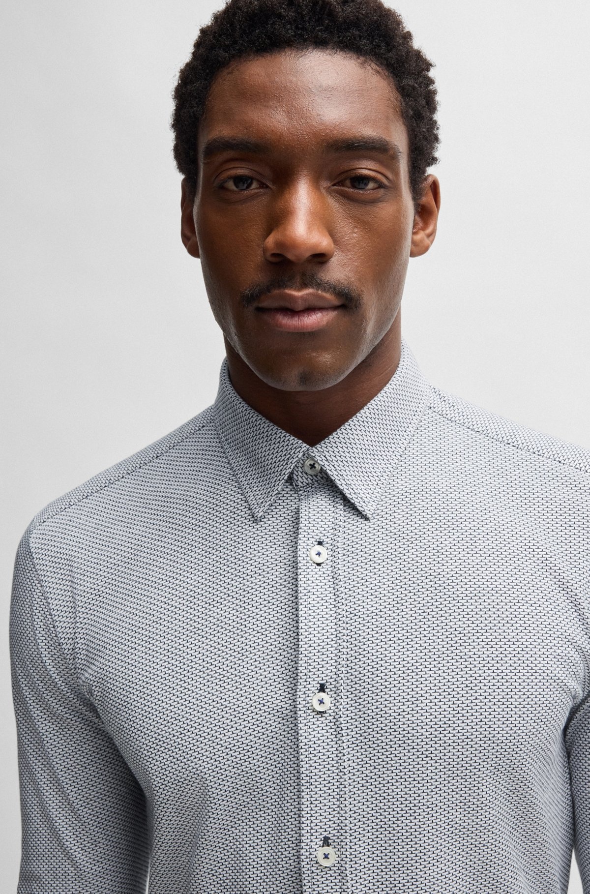 SLIM-FIT SHIRT IN PATTERNED COTTON JACQUARD - 3