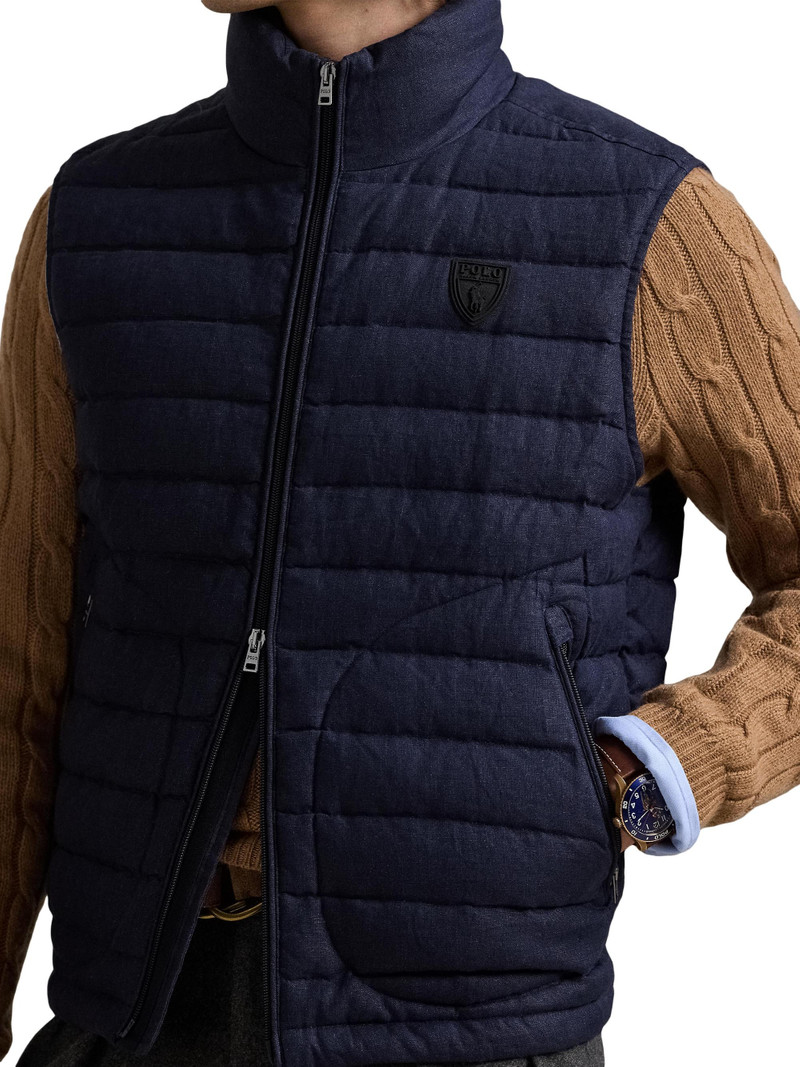Men's Quilted Linen Down Vest - Collection Navy 5