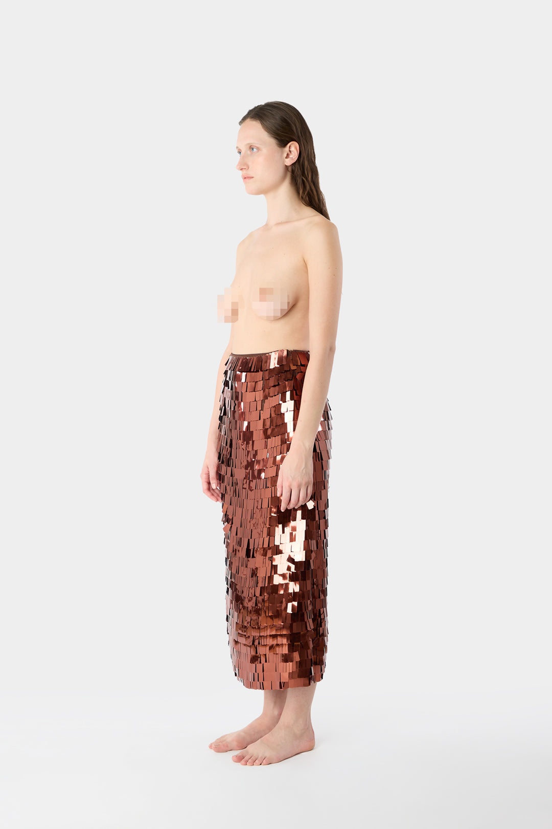 LONG SPLIT SKIRT / bronze - 3