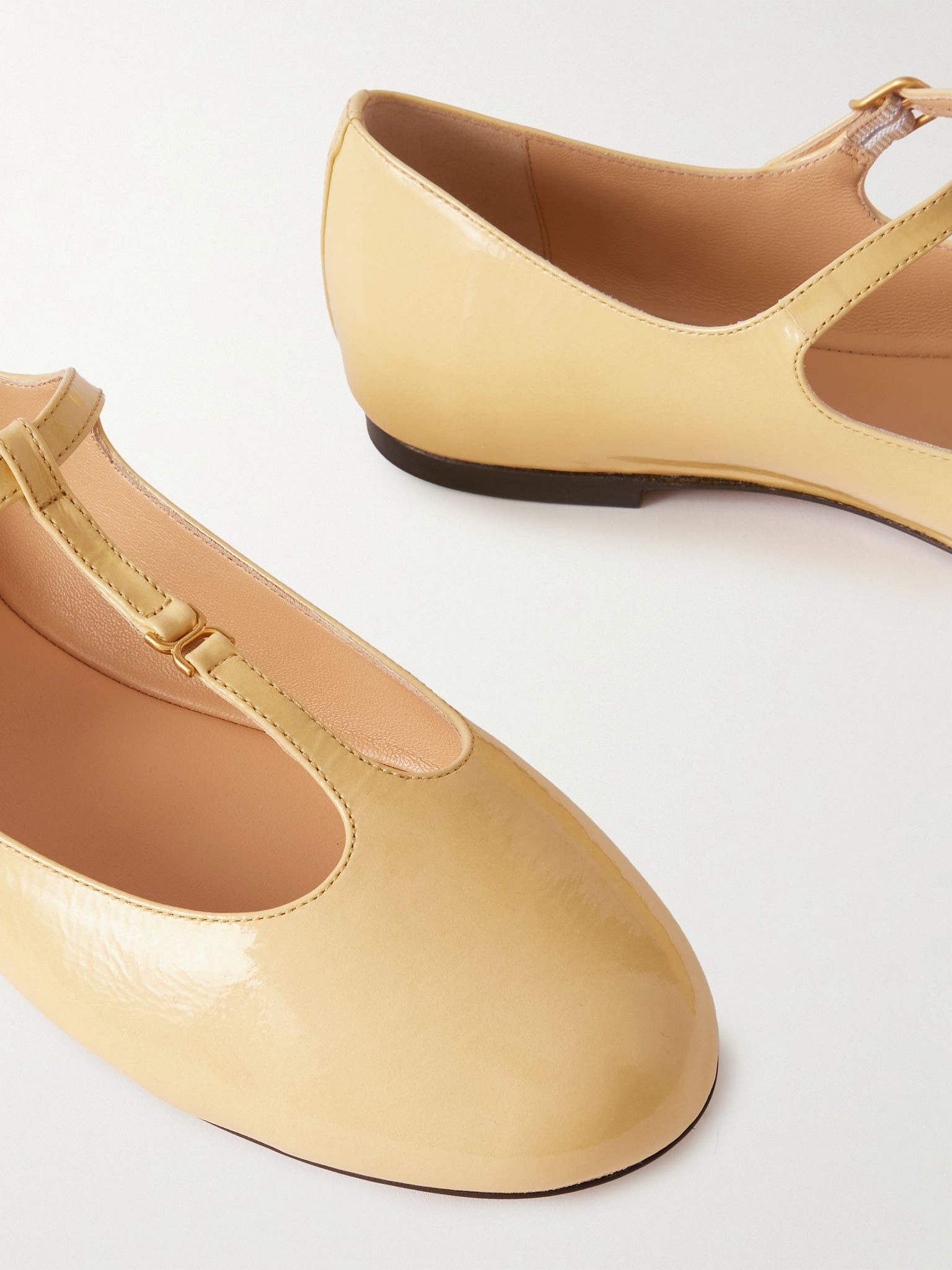 Marcie embellished patent-leather ballet flats Pastel yellow - 4