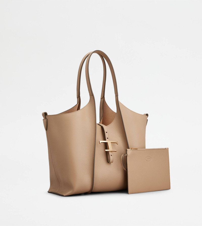 Tod's T TIMELESS SHOPPING BAG IN LEATHER SMALL - NATURAL outlook
