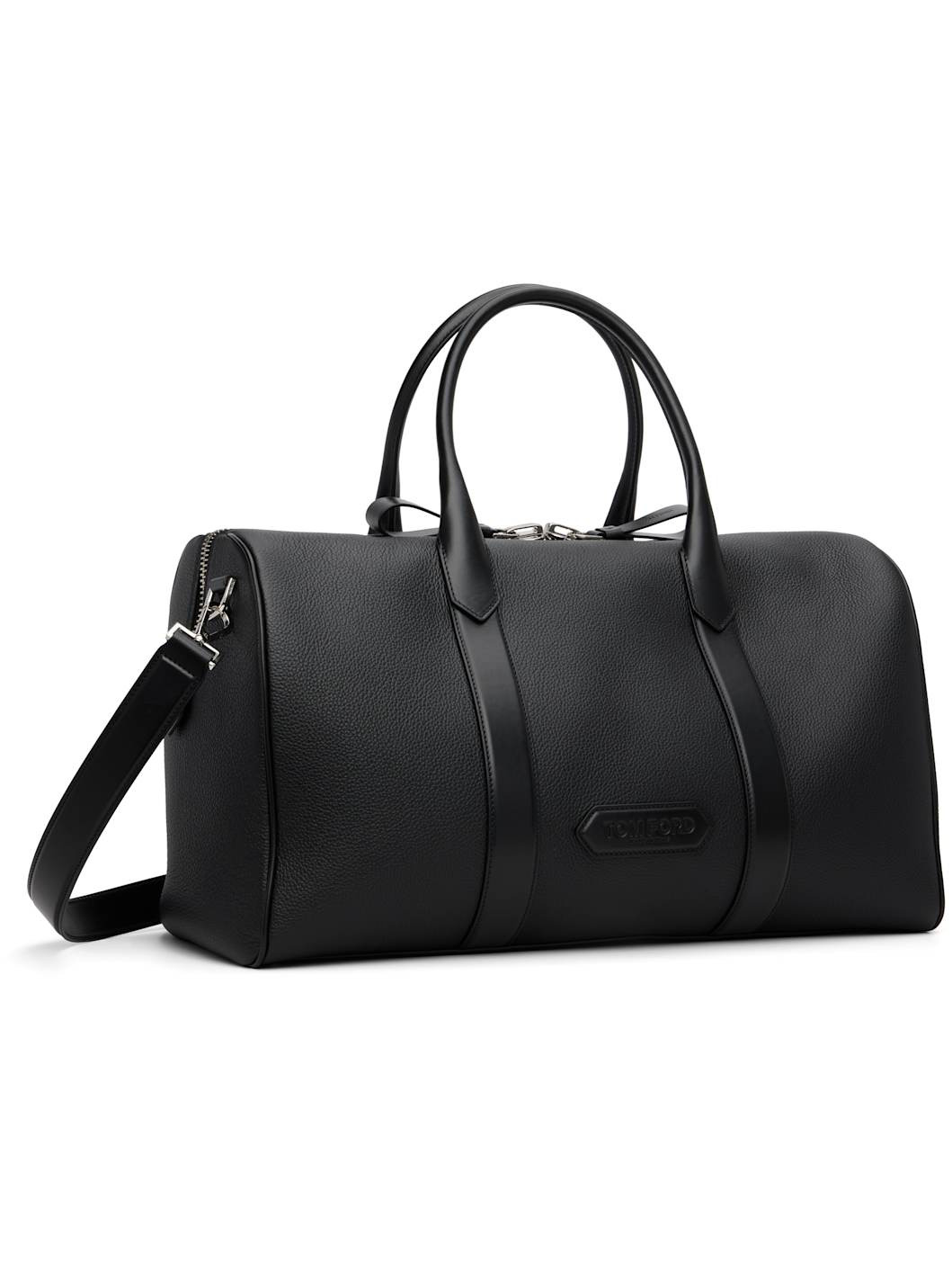 Black Soft Grain Leather Wide Medium Duffle Bag - 2