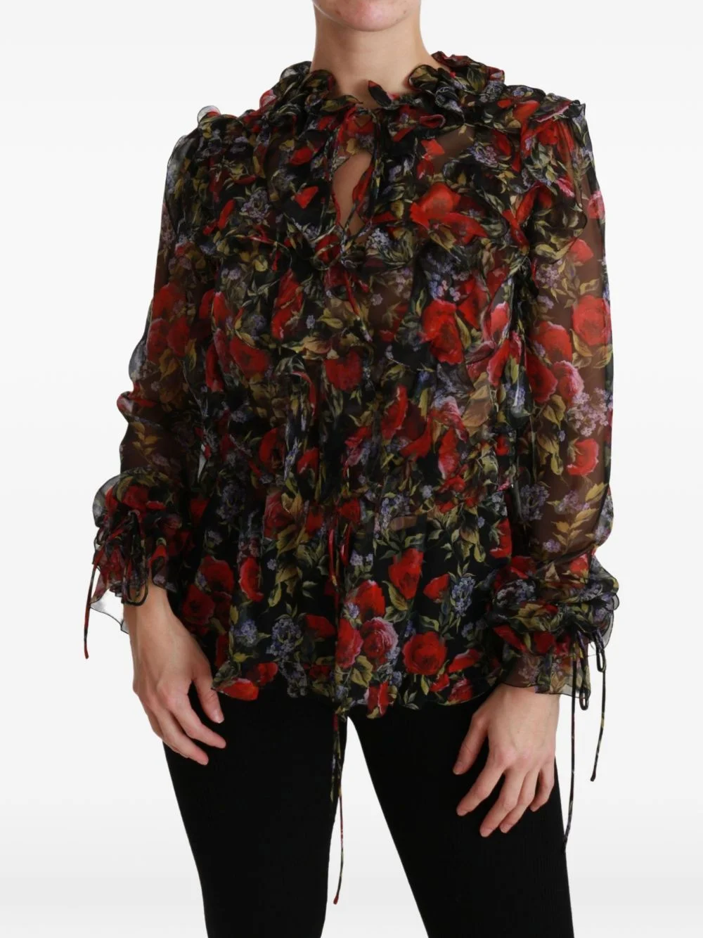 floral-print ruffled blouse - 1