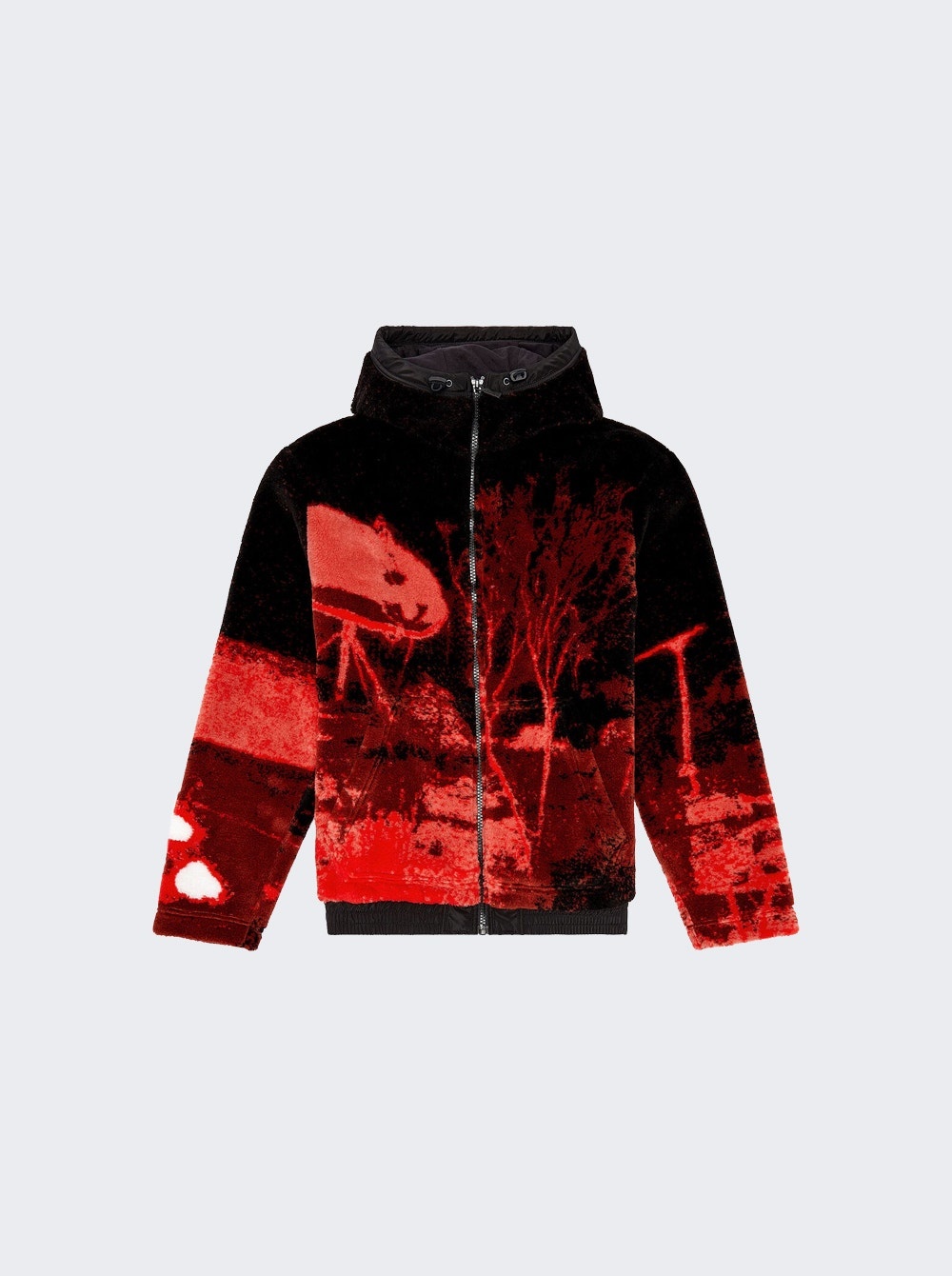 S-MONTY Teddy-Fleece Hoodie Black and Red - 1