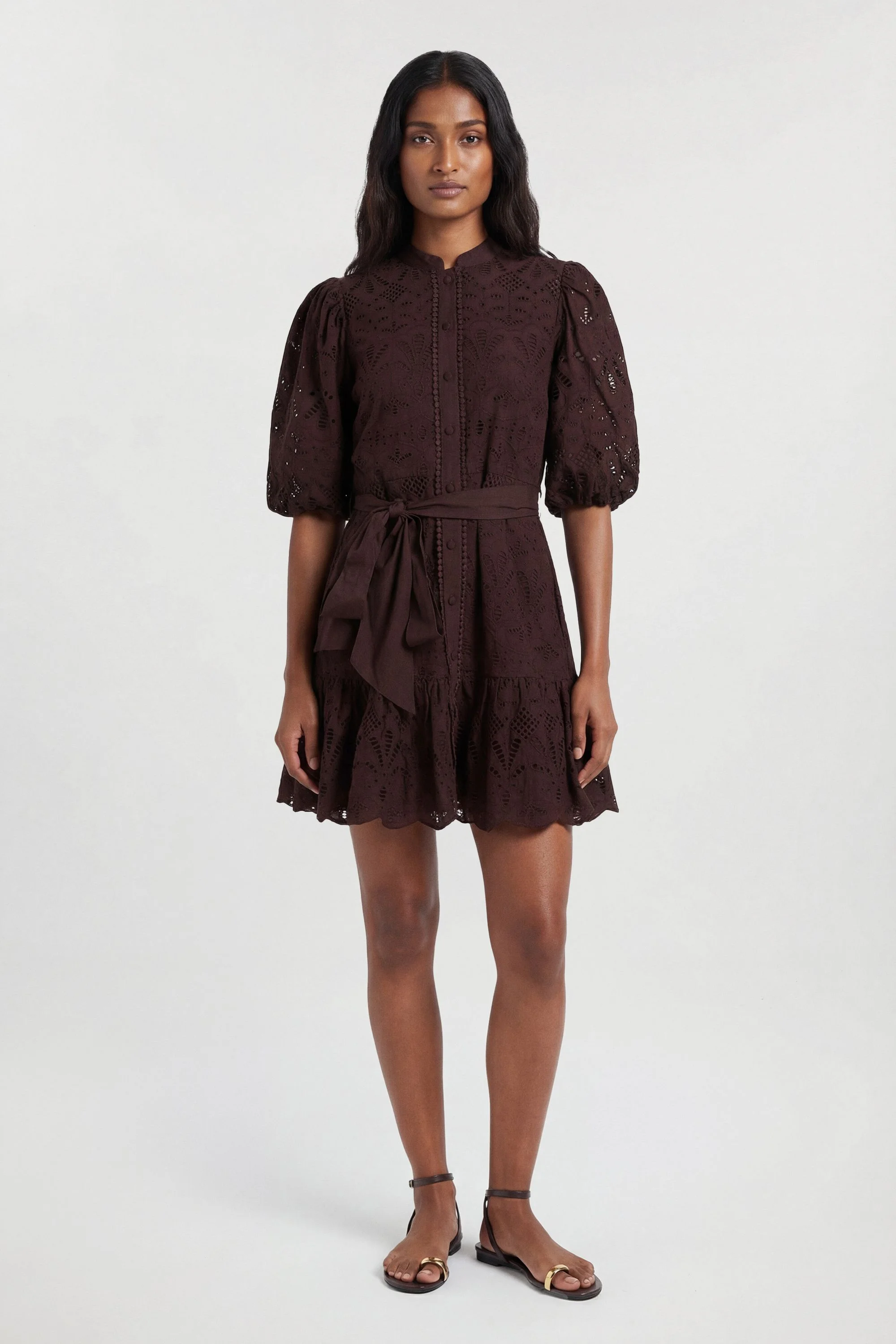 Scalloped Hem Broderie Mini Shirt Dress - 1
