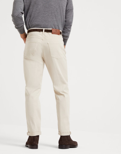 Brunello Cucinelli Garment-dyed comfort lightweight denim traditional fit five-pocket trousers outlook