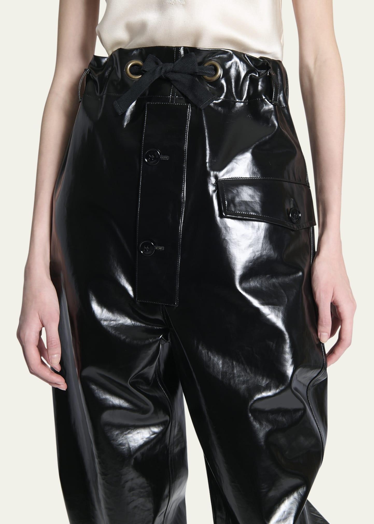 Vinyl Cinched High Waisted Drawstring Pants - 5