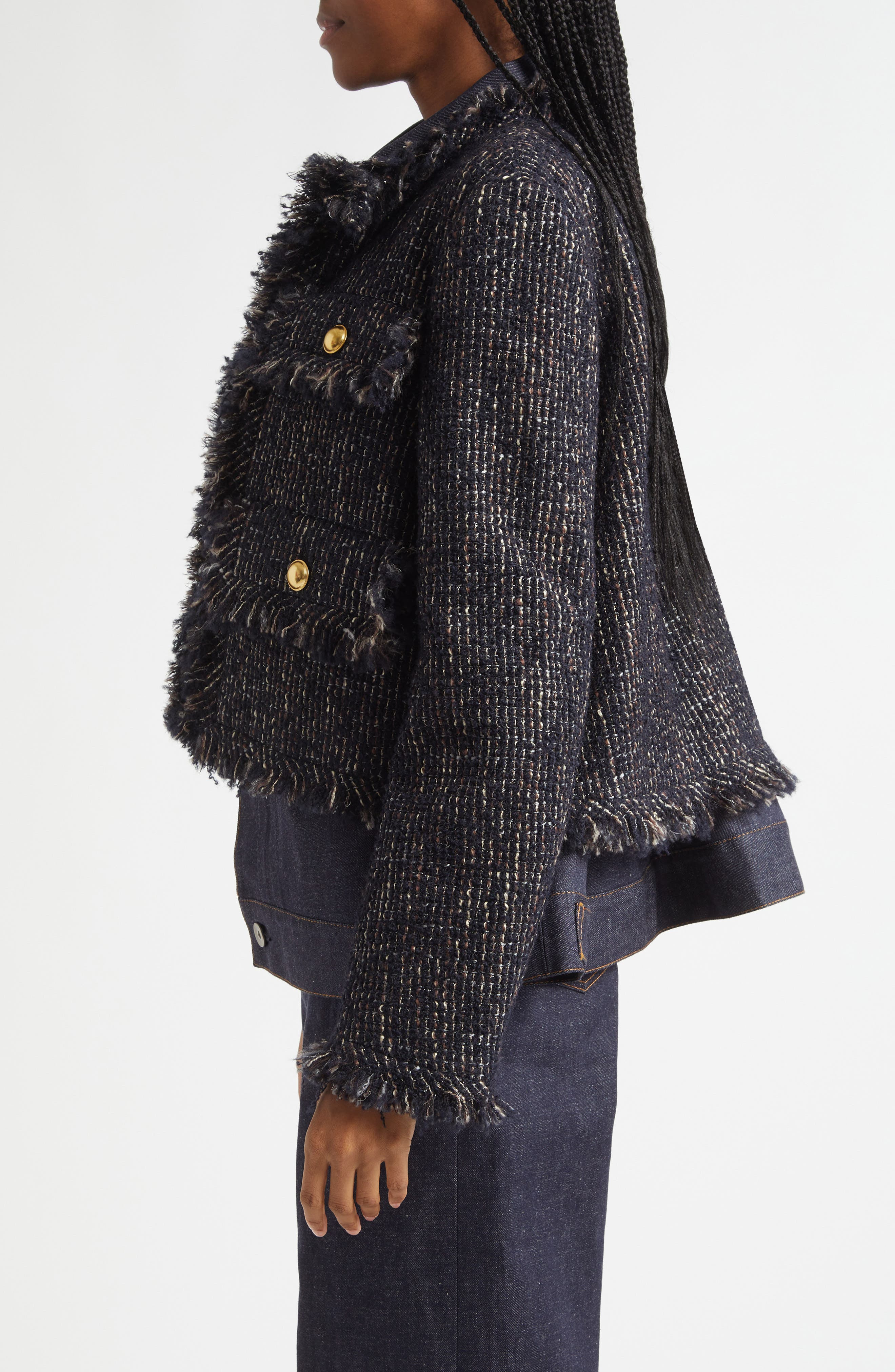 Sacai Tweed & Denim Layered Jacket in Navy/Indigo at Nordstrom - 4