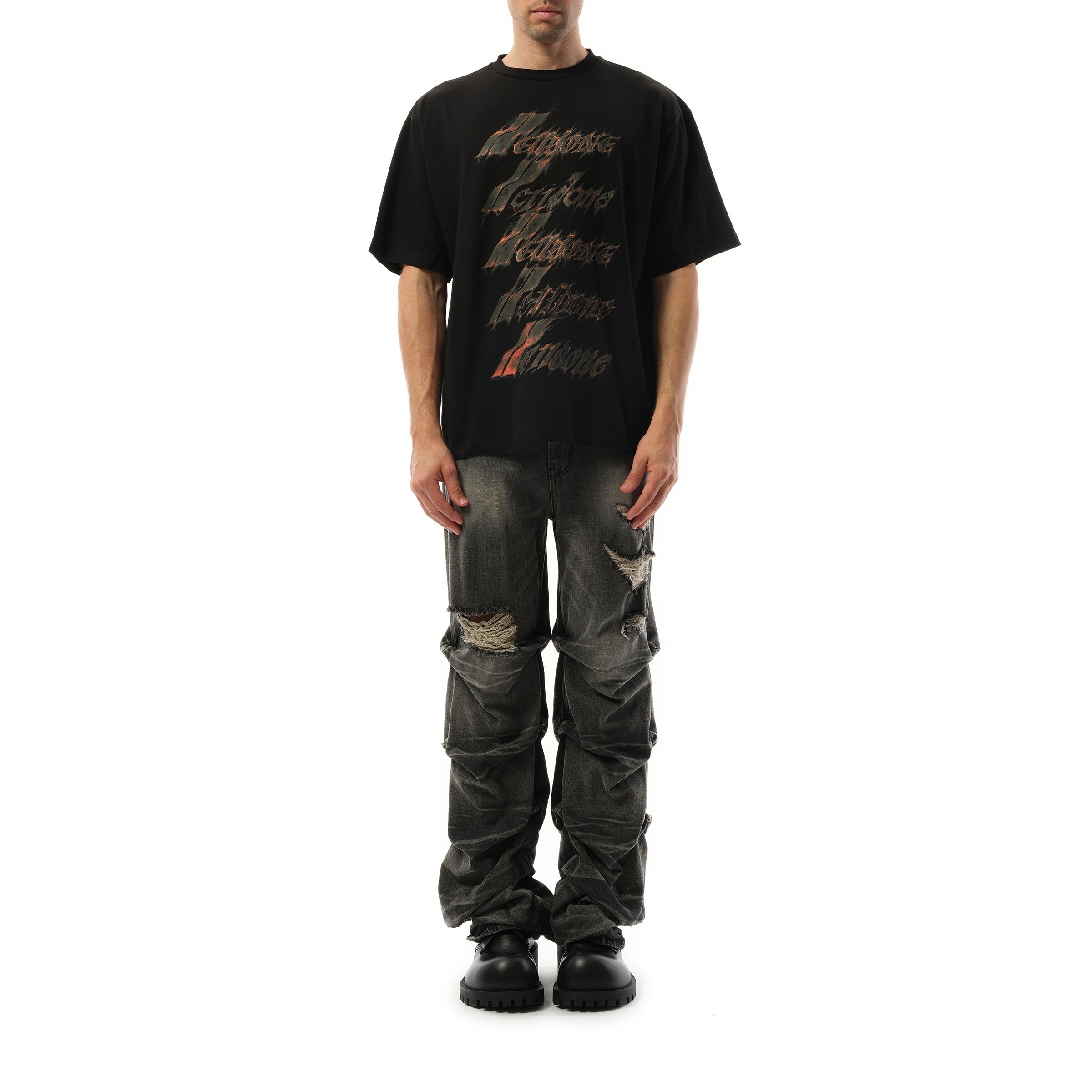 【関税込み】We11done ブラック Spark Logo Tシャツ Black Spark Logo T-shirt by We11done on Sale