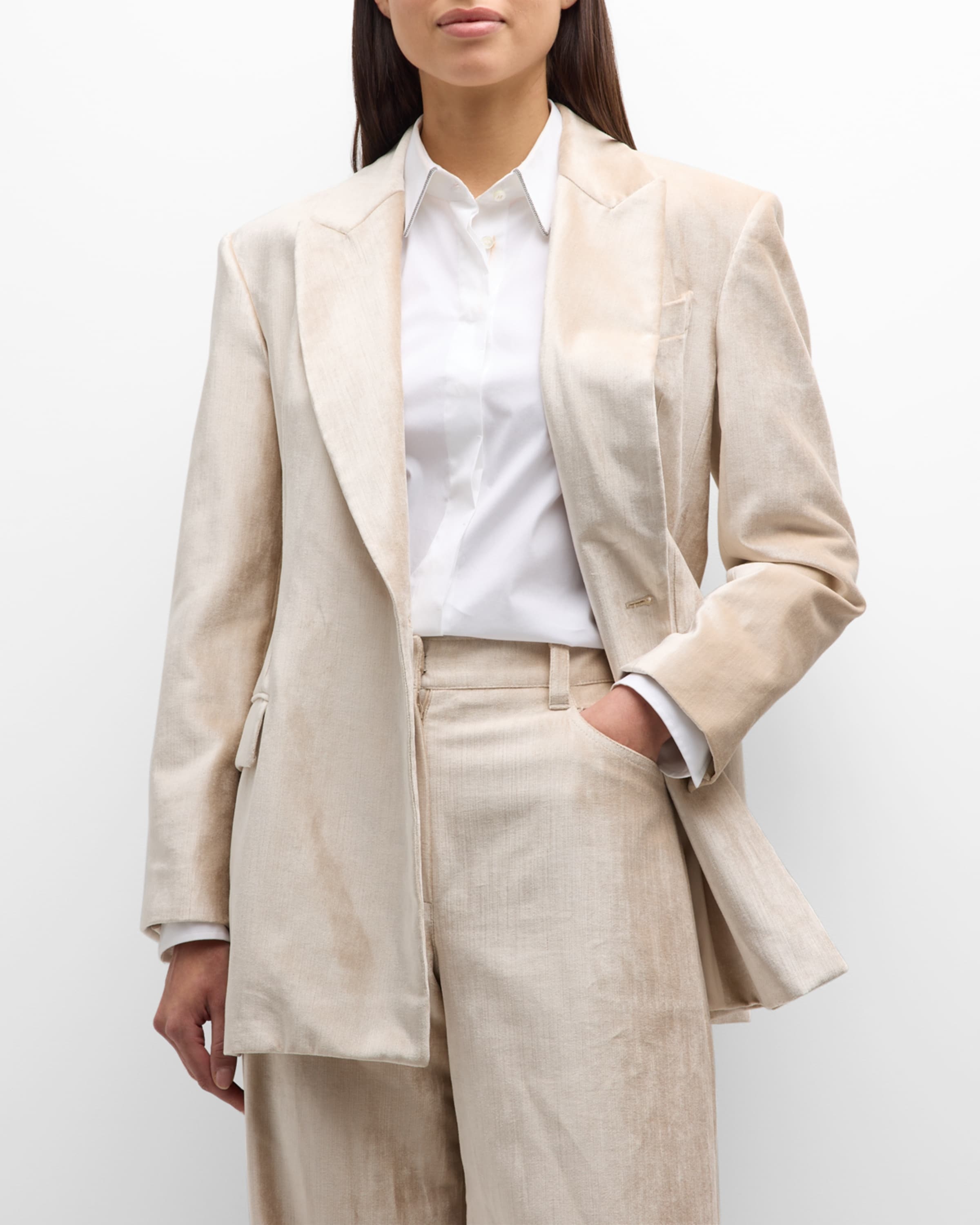 Sleek Velvet Asymmetric Button Jacket - 2