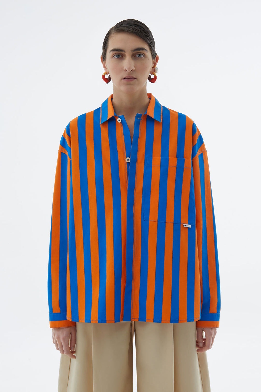 OVERSIZED SHIRT WITH ORANGE & AZURE STRIPES - 3