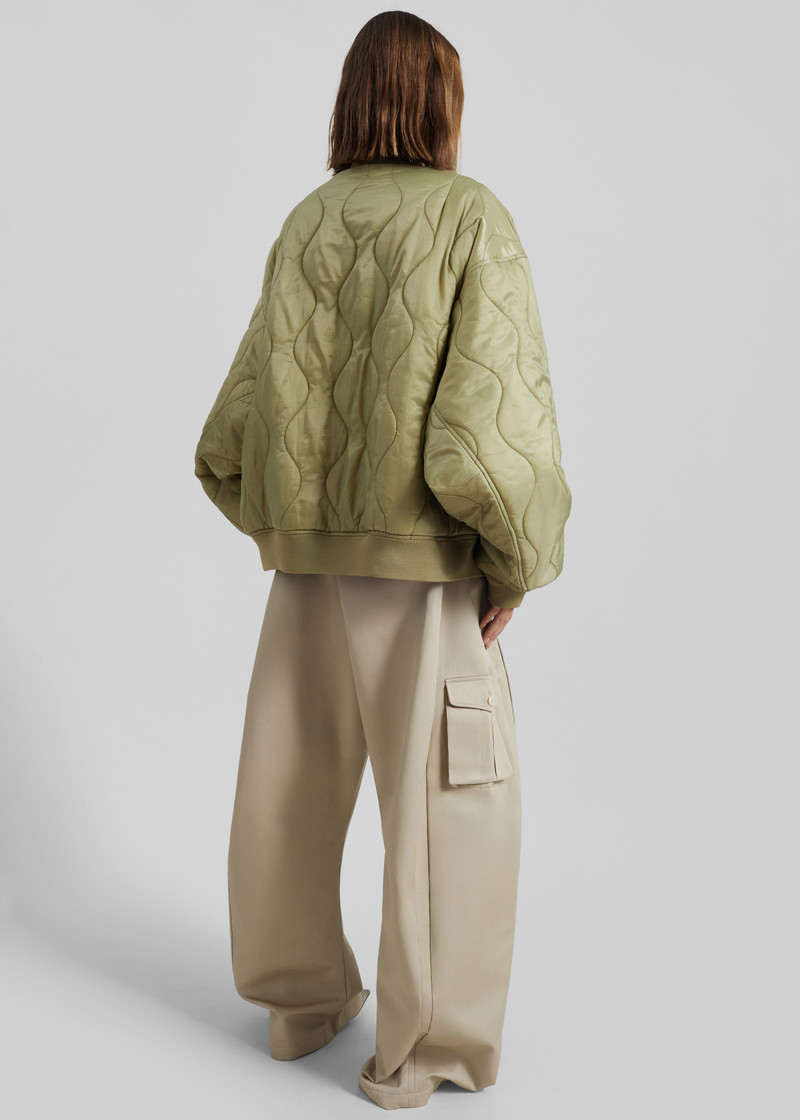 Halsey Quilted Bomber Jacket - Moss Green 8