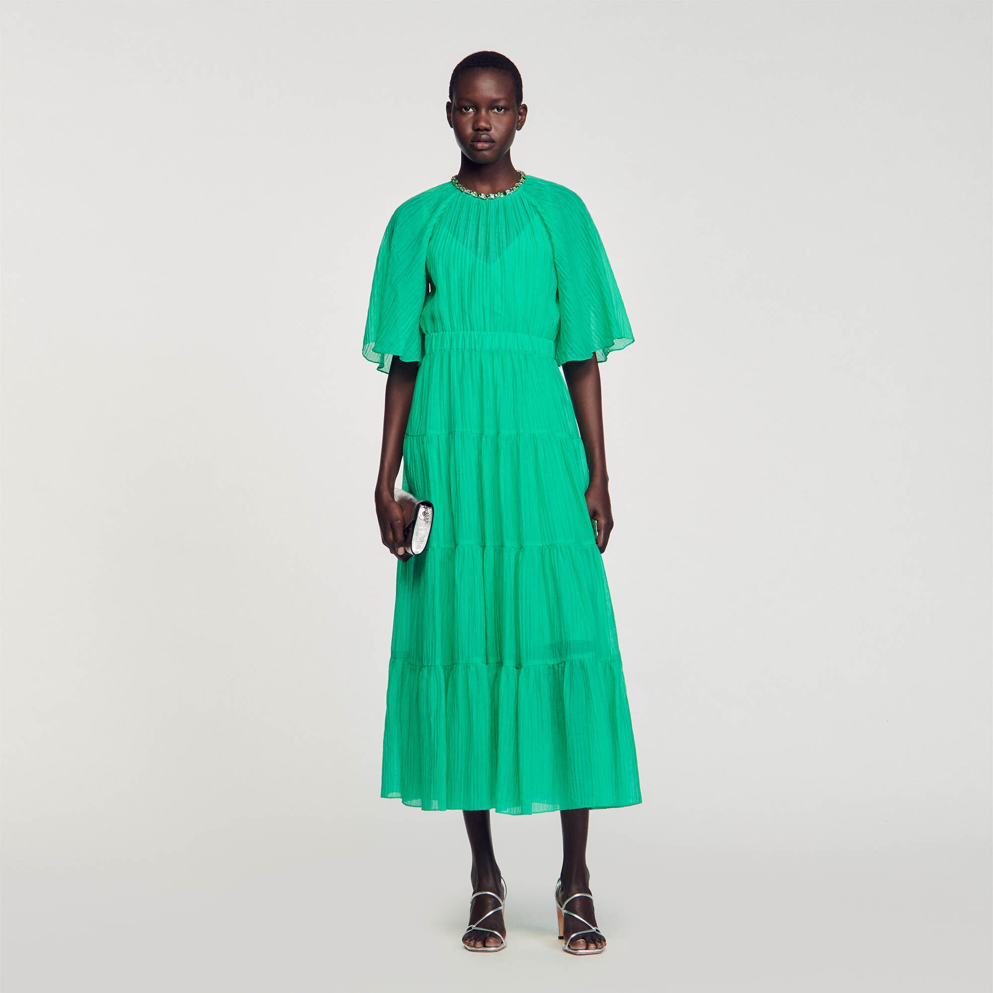MIDI DRESS WITH RHINESTONE NECK - 2