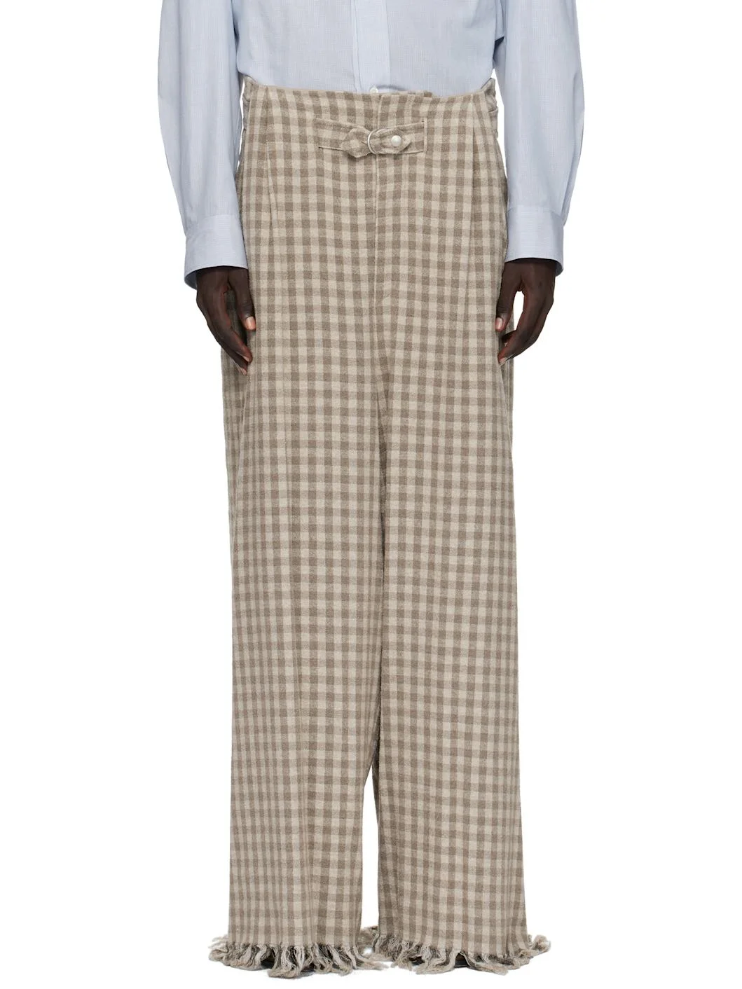 Beige Check Trousers - 1