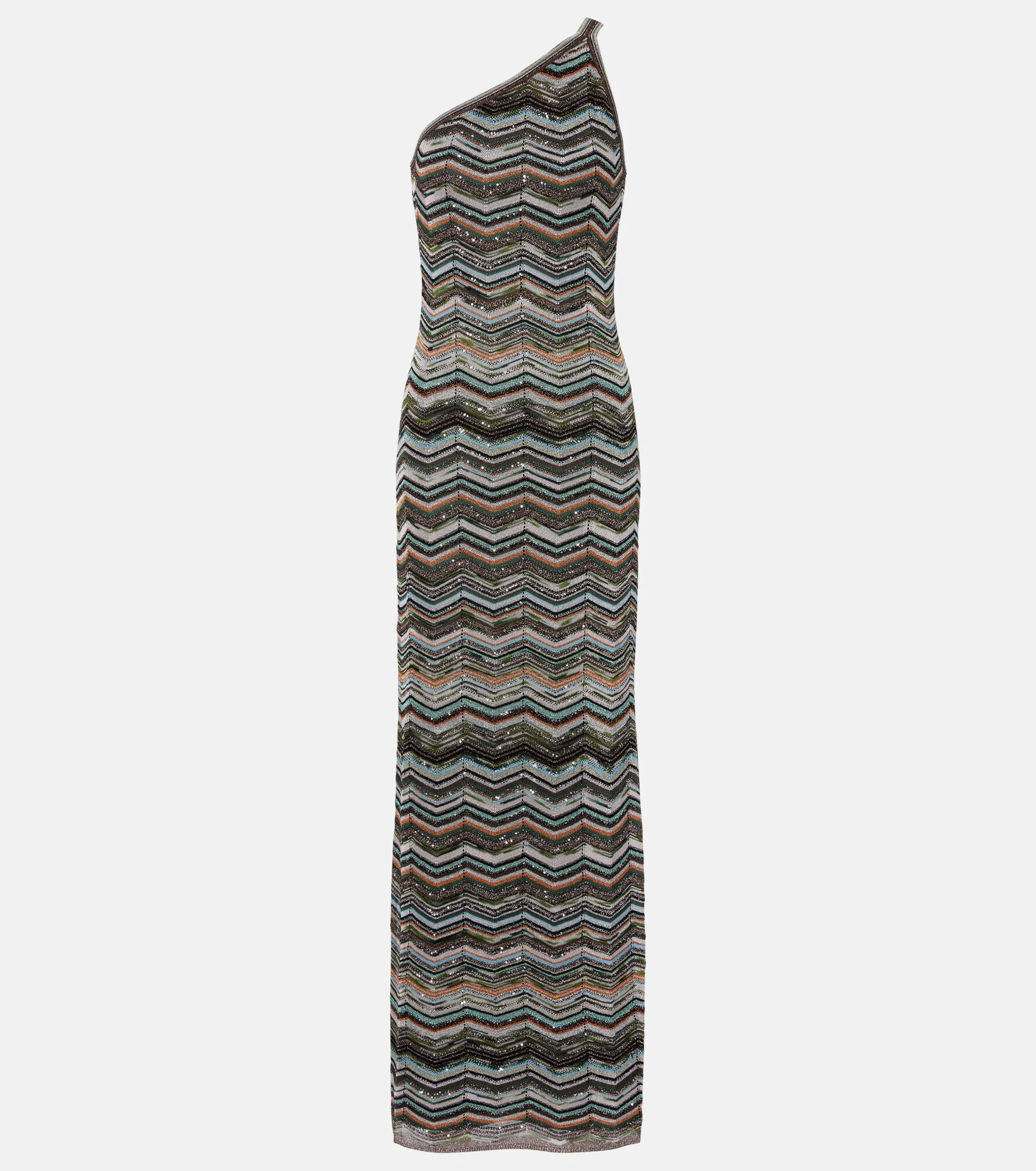Zigzag one-shoulder lamé maxi dress - 1