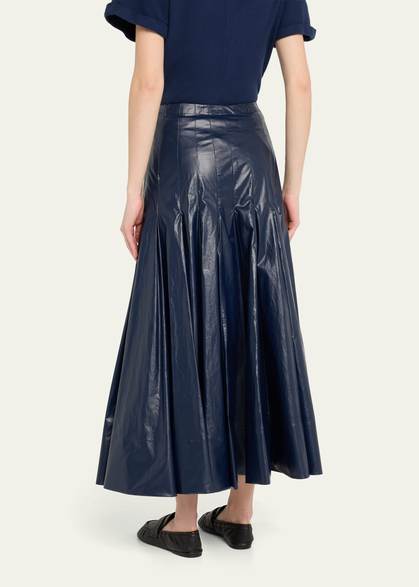 Petra Pleated Lacquered Cotton Skirt - 3