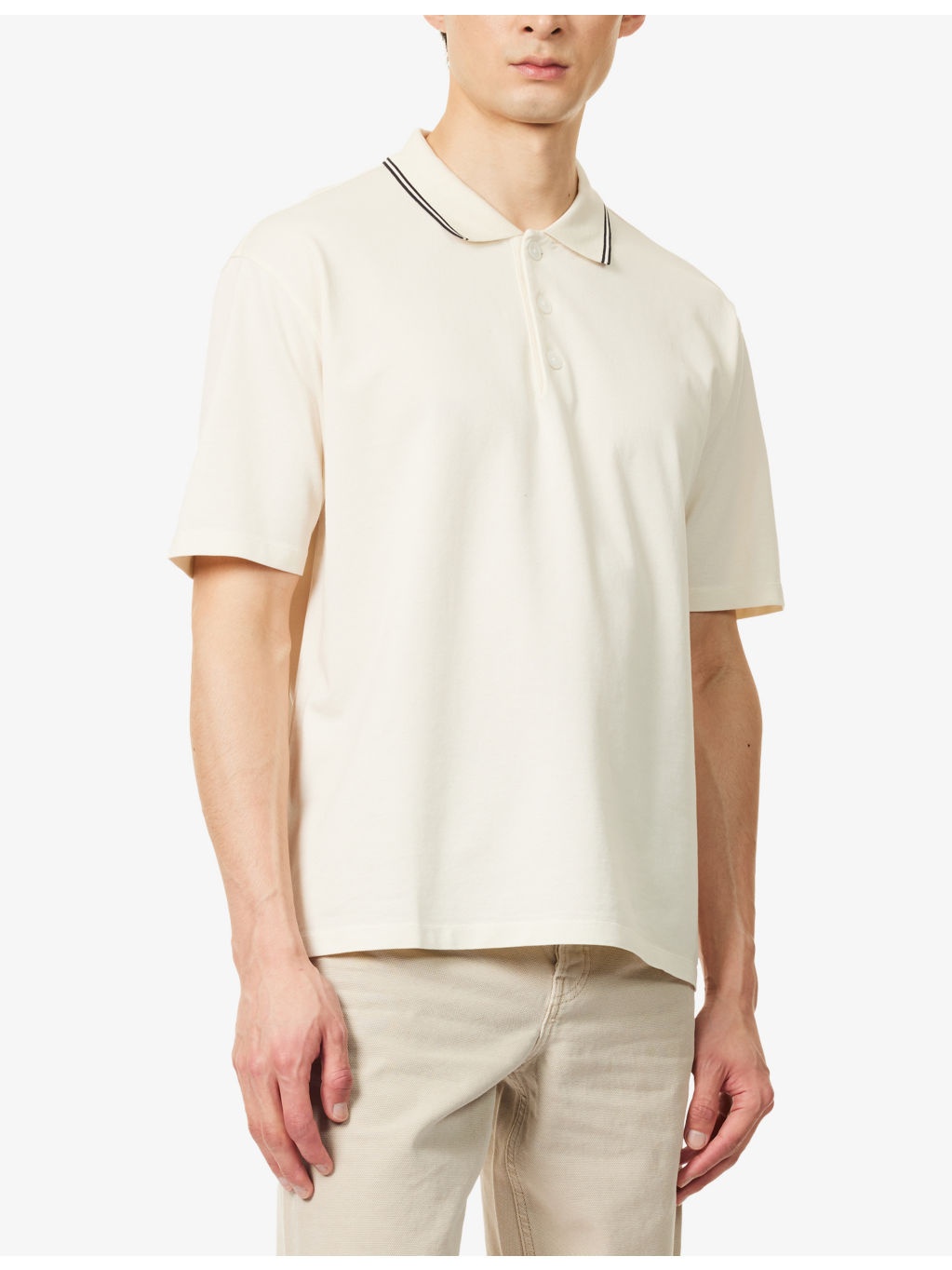 Striped Collar Regular-Fit Pique Polo Top - 3