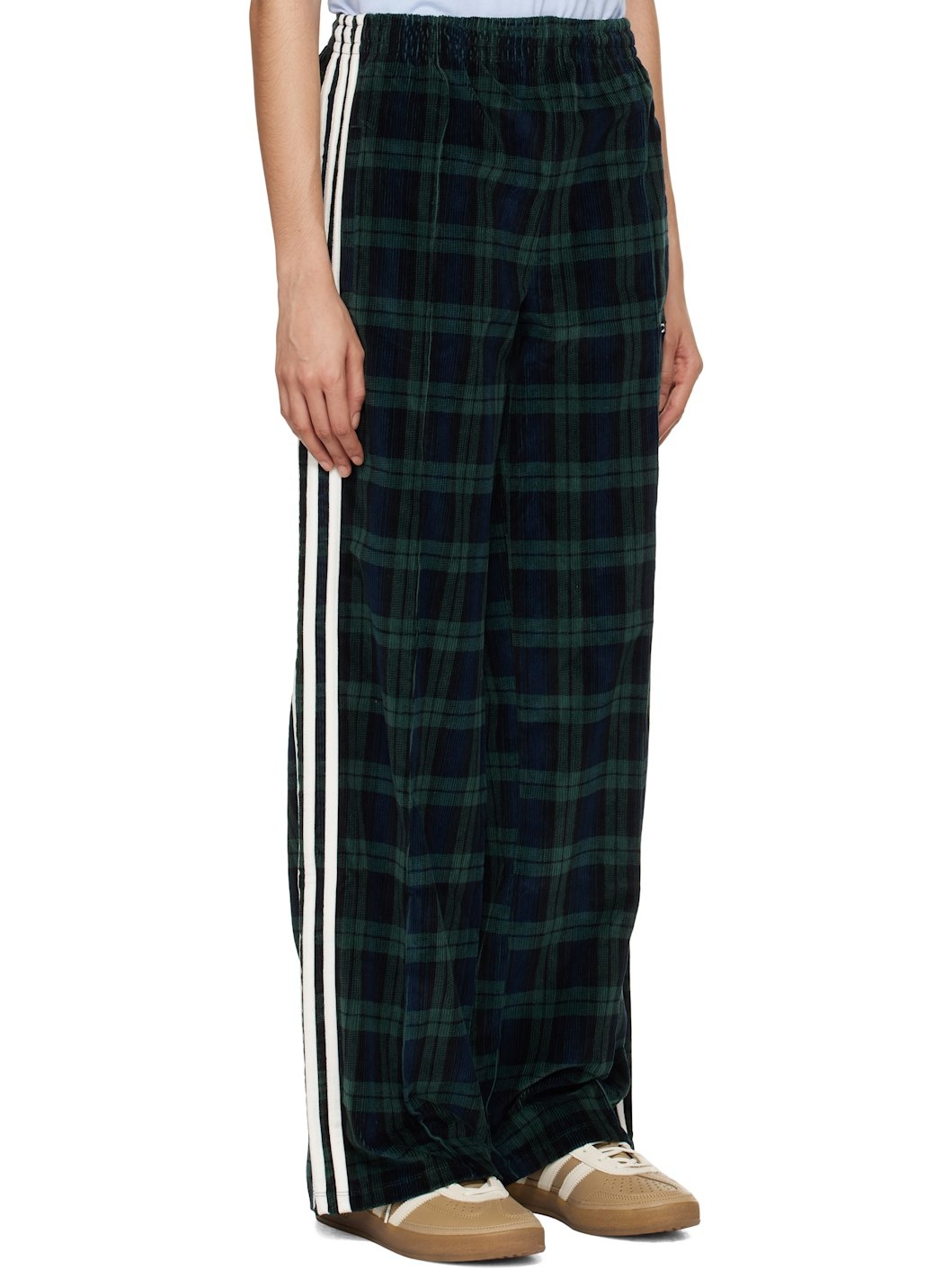 Green & Navy Corduroy Tartan Wide Leg Lounge Pants - 2