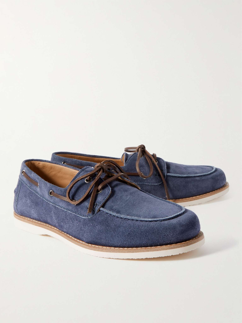 Leather-Trimmed Suede Boat Shoes 4