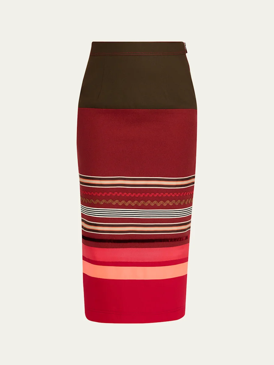 Embroidered Colorblock Midi Pencil Skirt - 1