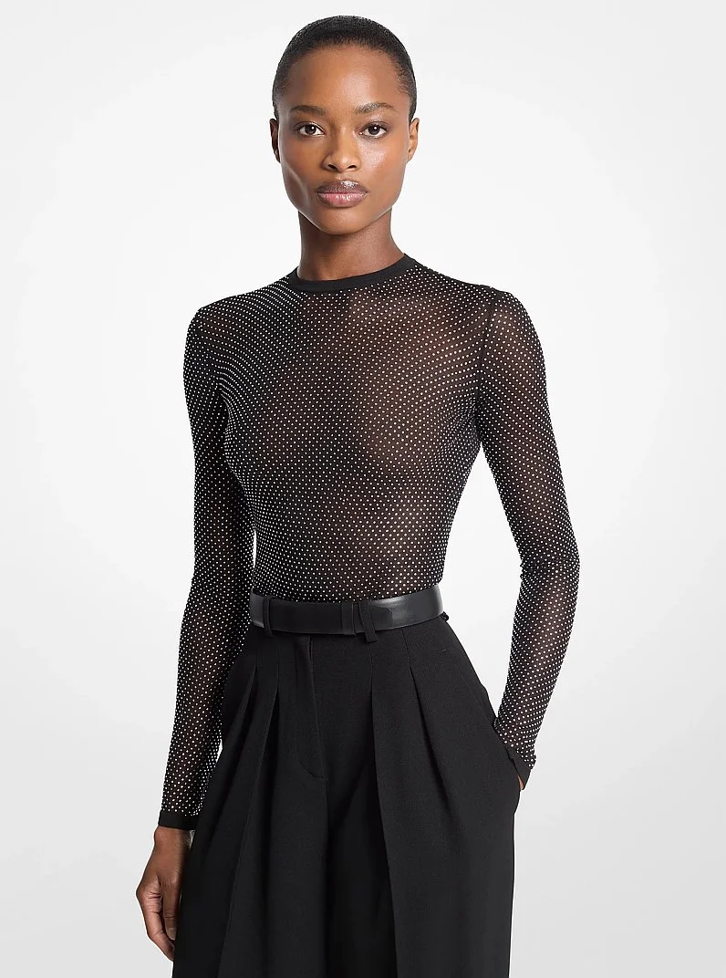Crystal-Embellished Viscose Bodysuit - 1