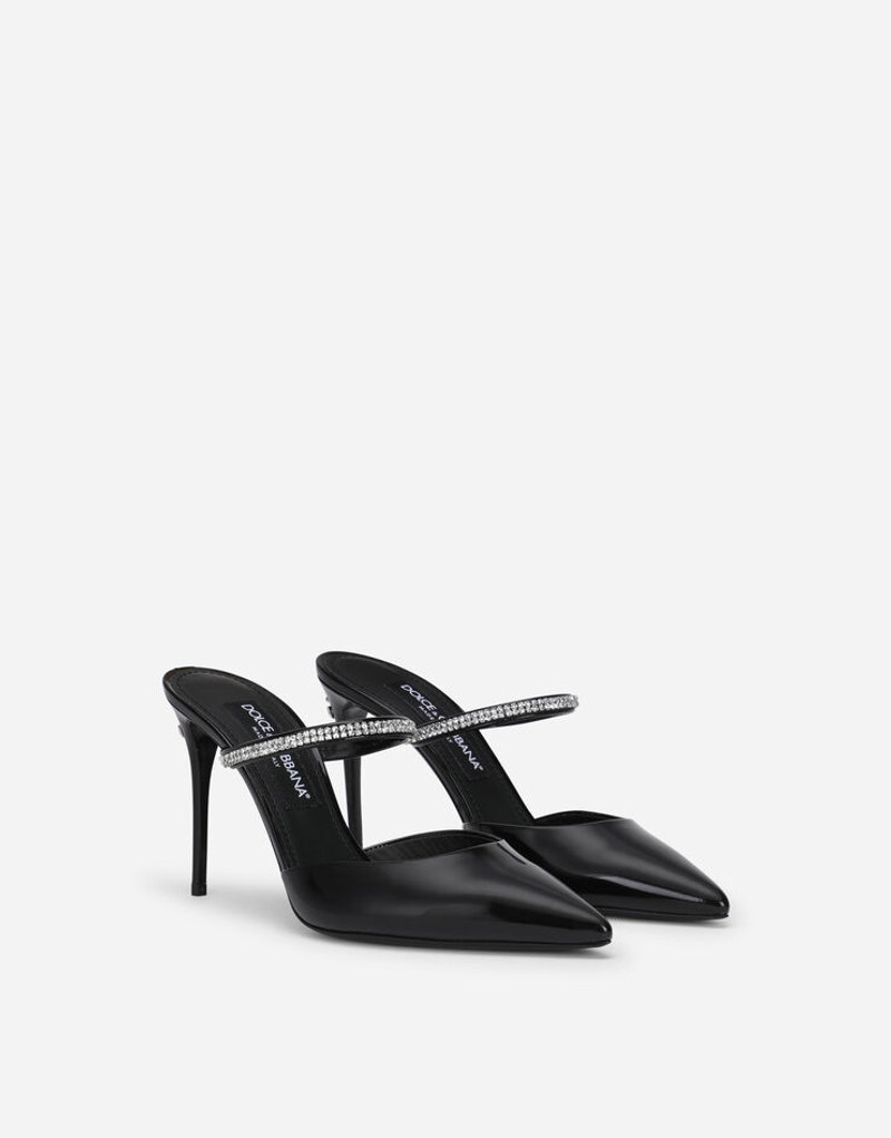 Polished calfskin mules with embroidery 2