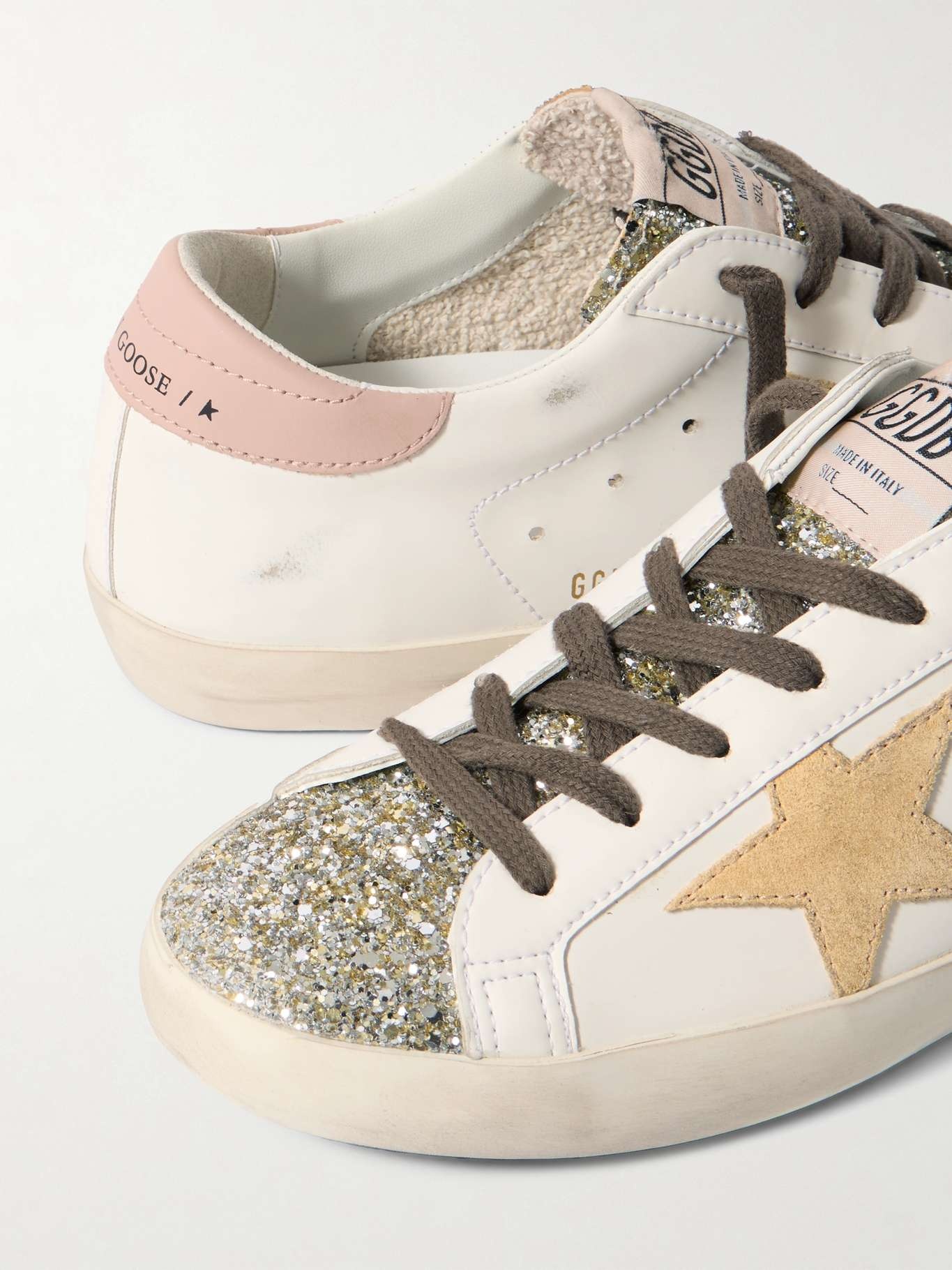 Super-Star distressed suede-trimmed glittered leather sneakers - 4