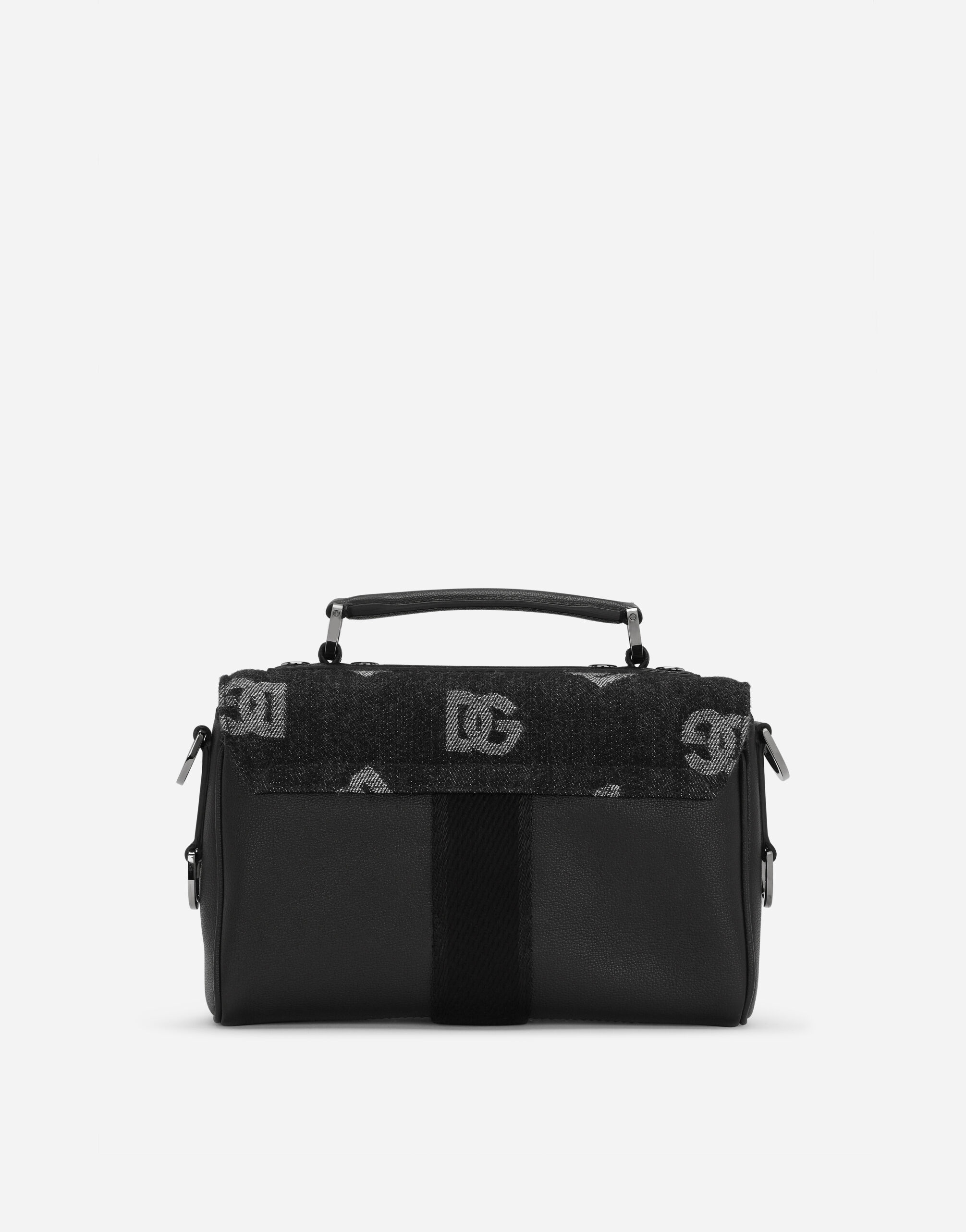 Calfskin and denim crossbody bag with logo - 4