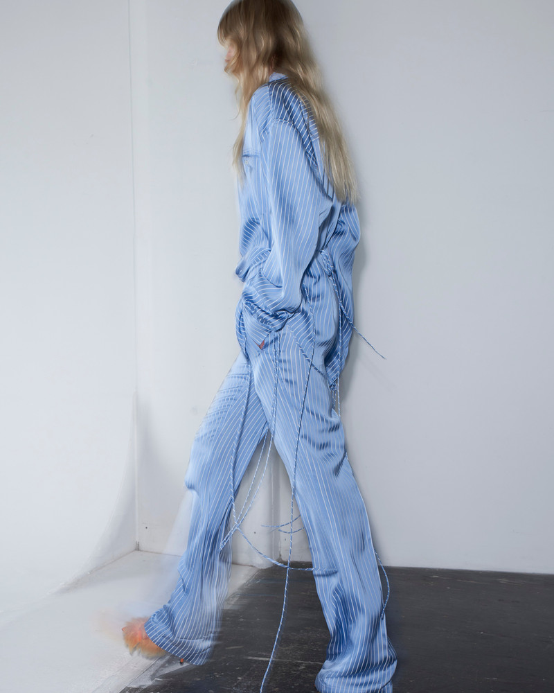 SATIN PIN STRIPE TROUSER BLUE AND WHITE VISCOSE BLEND 4