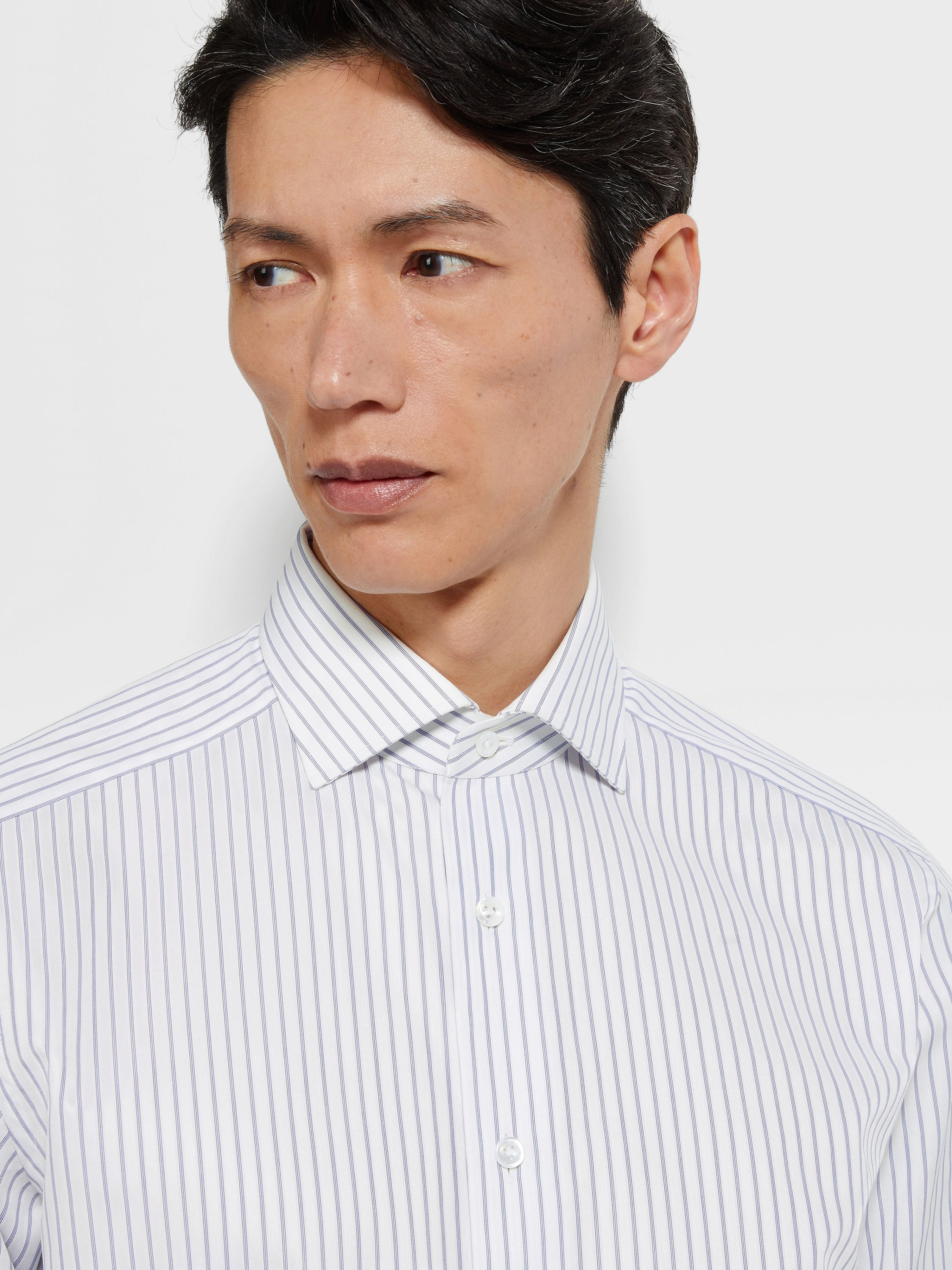 NAVY BLUE AND WHITE STRUCTURED STRIPED CENTOVENTIMILA COTTON SHIRT - 3
