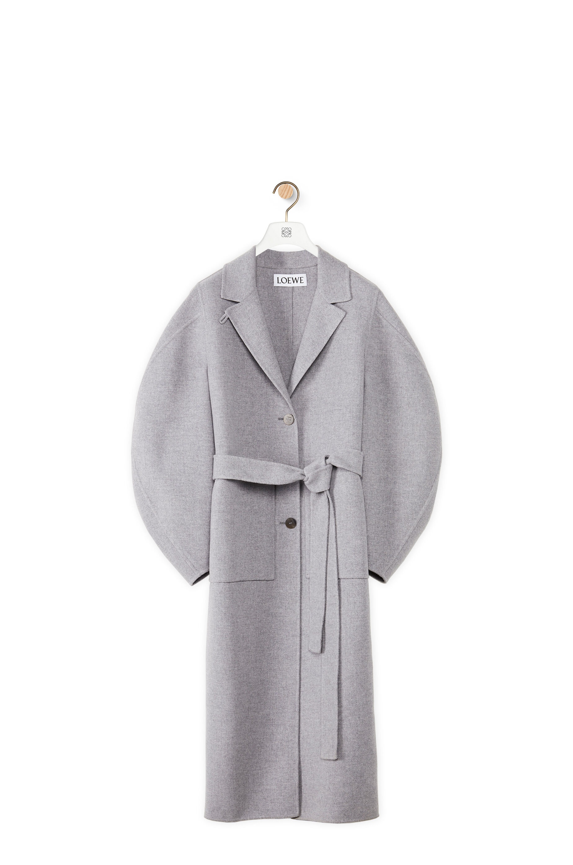 Circular sleeve belted coat in wool and cashmere - 1