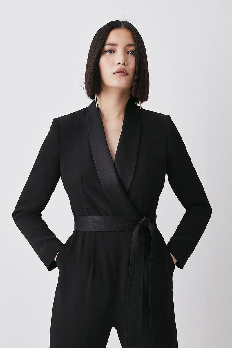Tailored Tuxedo Belted Wrap Jumpsuit 1