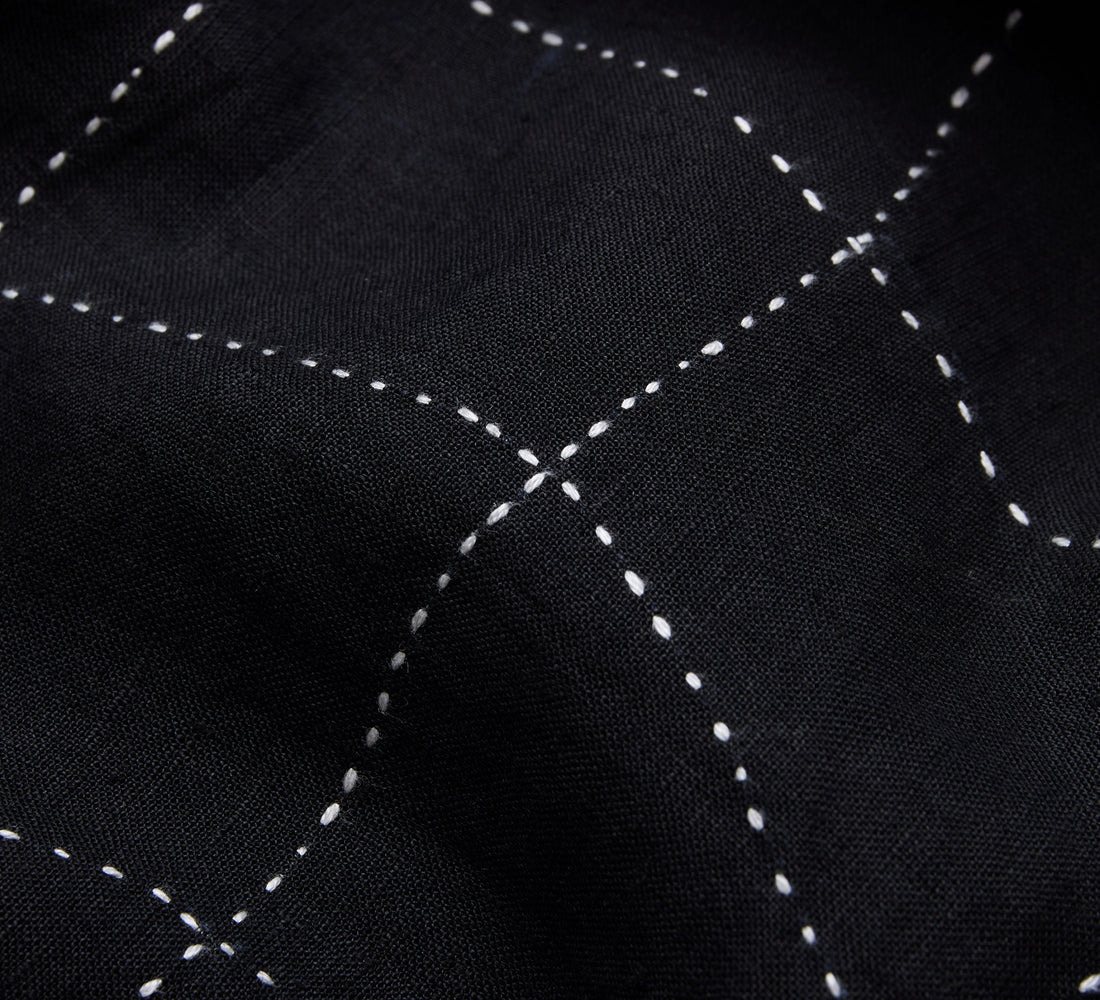 Loop Collar Shirt - Black Linen Drunk Chess - 5