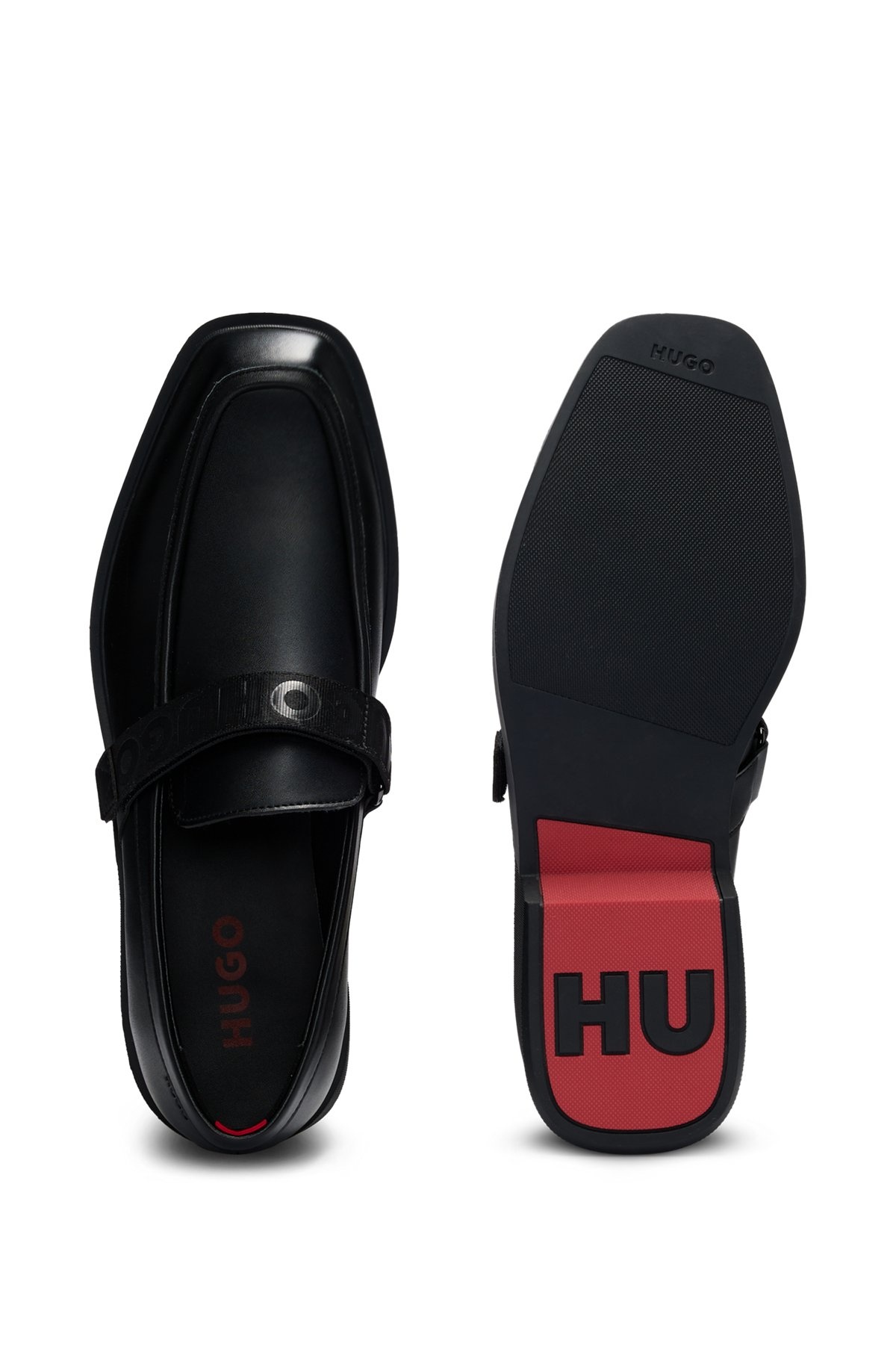 LEATHER LOAFERS WITH BRANDED RIPTAPE STRAP - 4