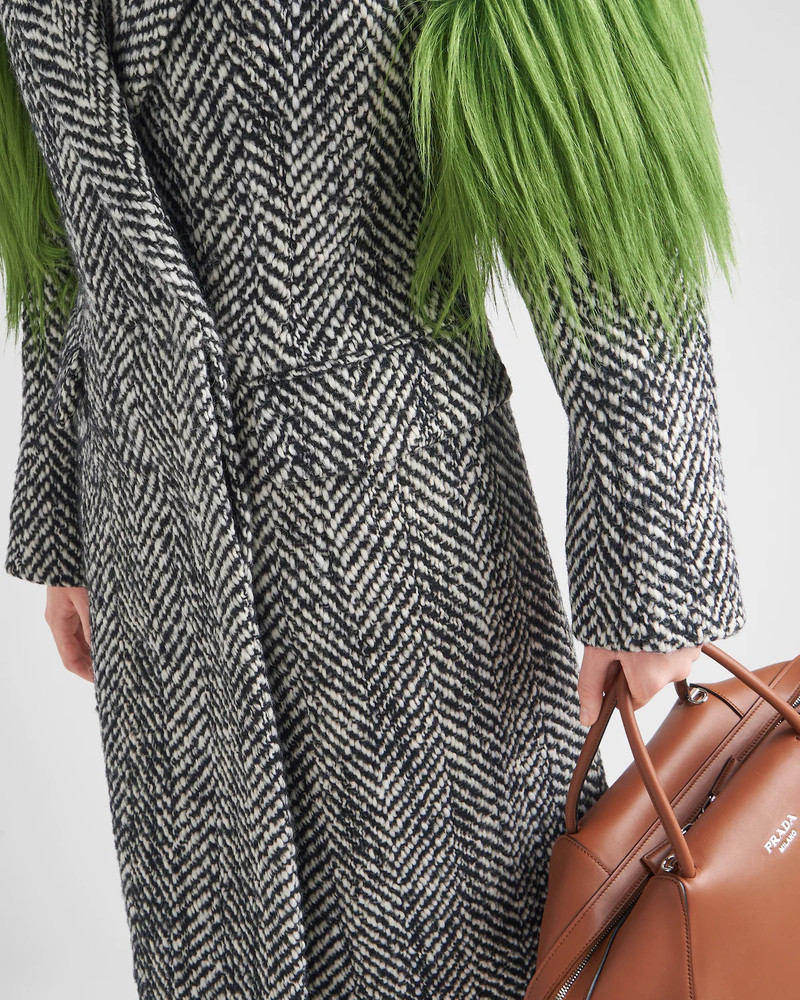 Double-breasted chevron and shearling coat 4