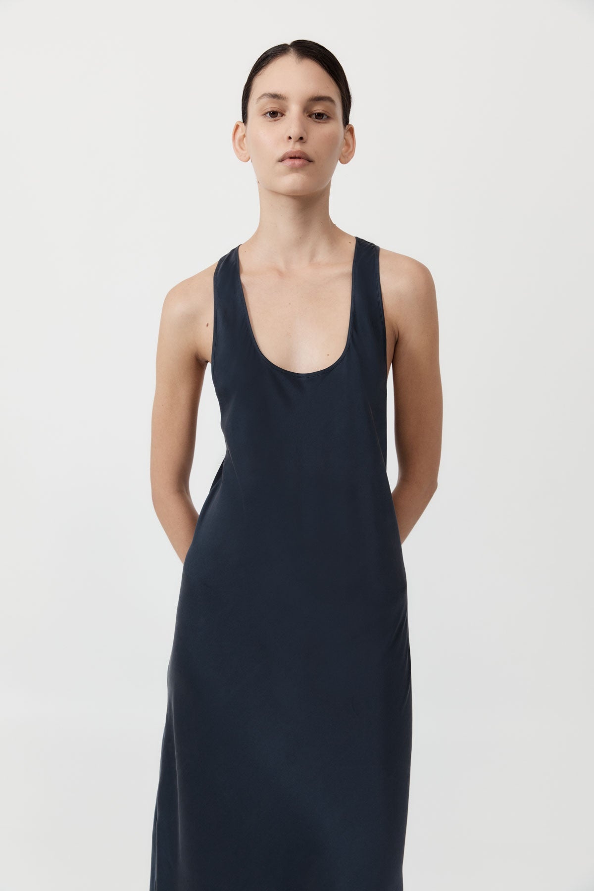 Soft Silk Bias Tank Dress - Inkwell - 4