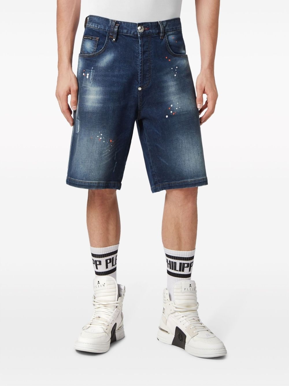 splatter-print knee-length denim shorts - 3