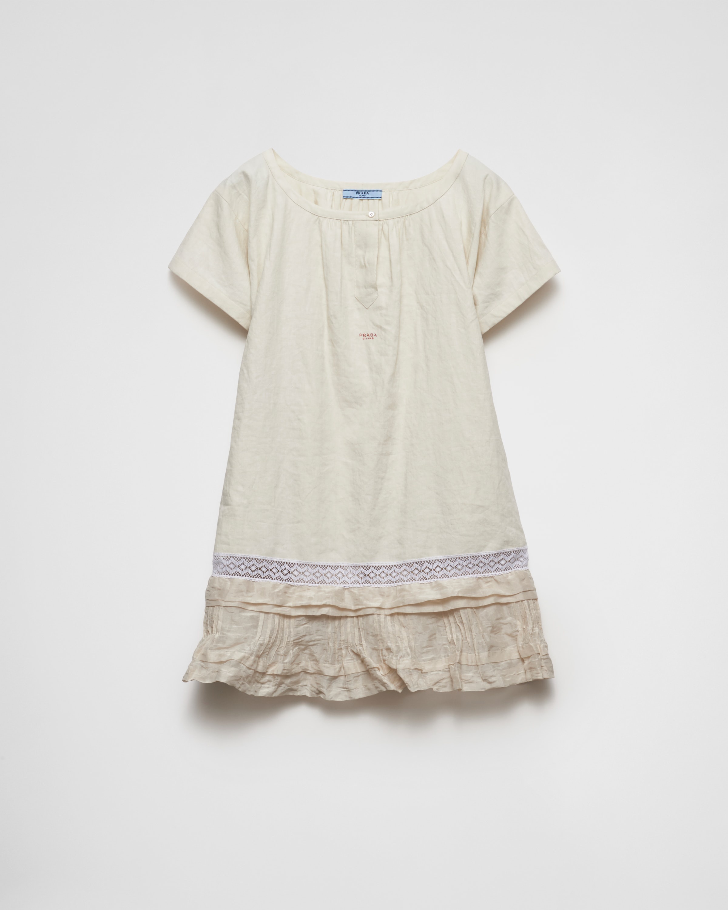 Embroidered antiqued silk and linen mini-dress - 1