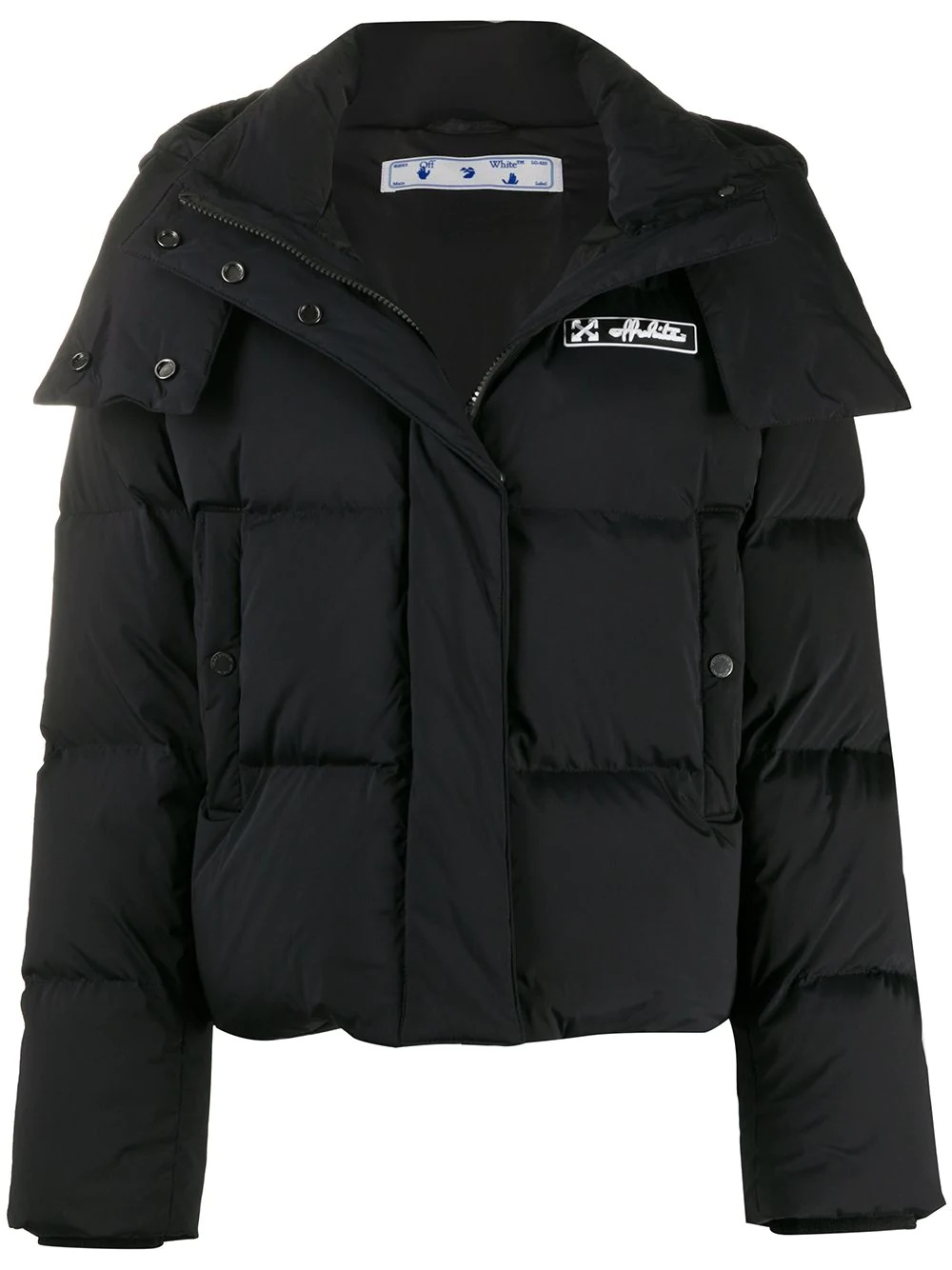 logo-patch short puffer jacket - 1