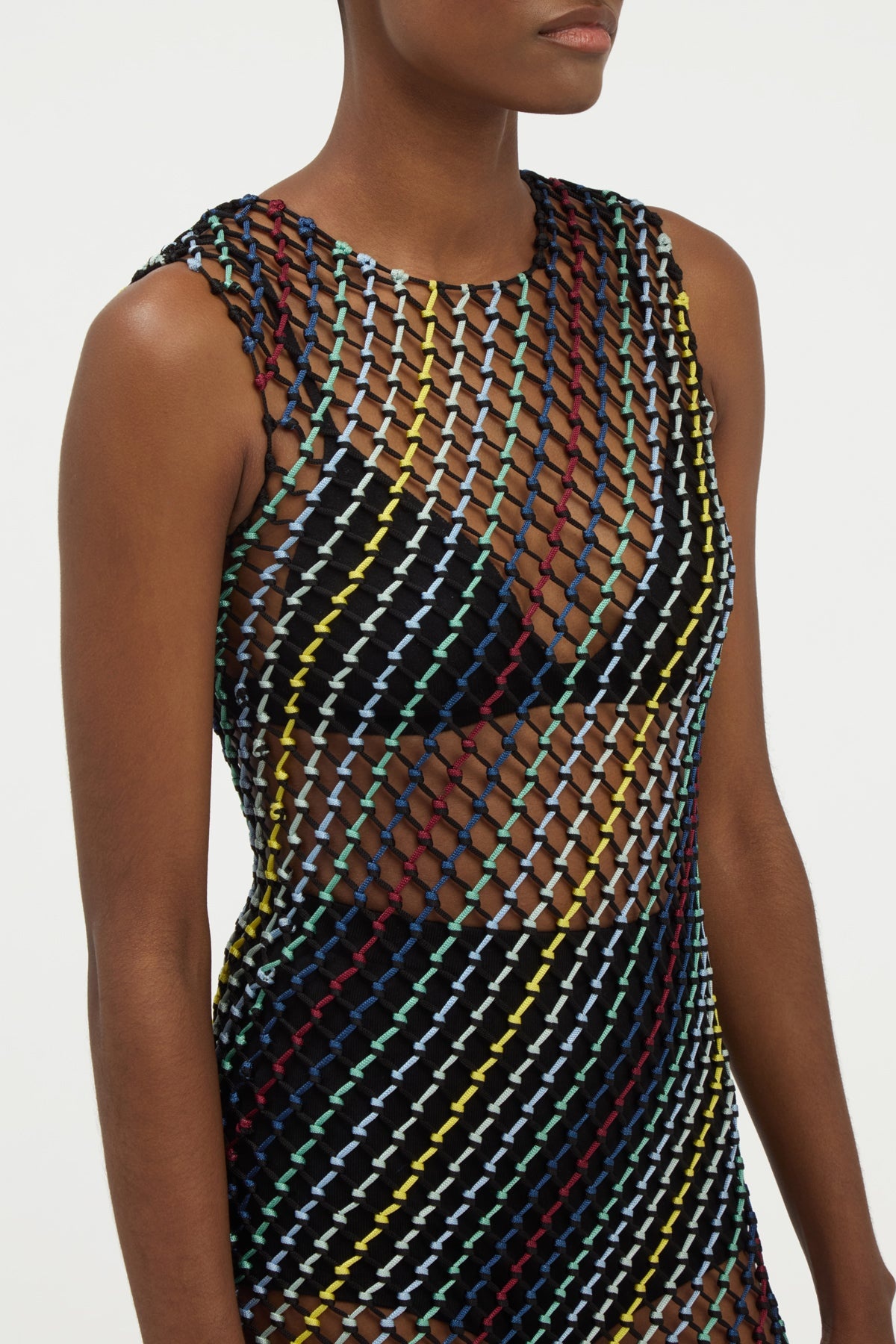 Nabia L Fringe Macrame Maxi Dress in Black Multi Silk - 6