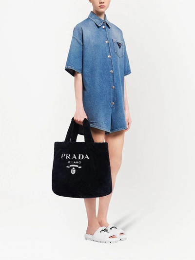 Prada logo-print terry-cloth tote bag outlook