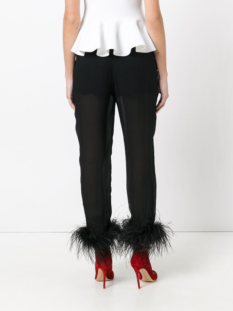 sheer effect trousers with Ostrich feather cuffed ankles 4