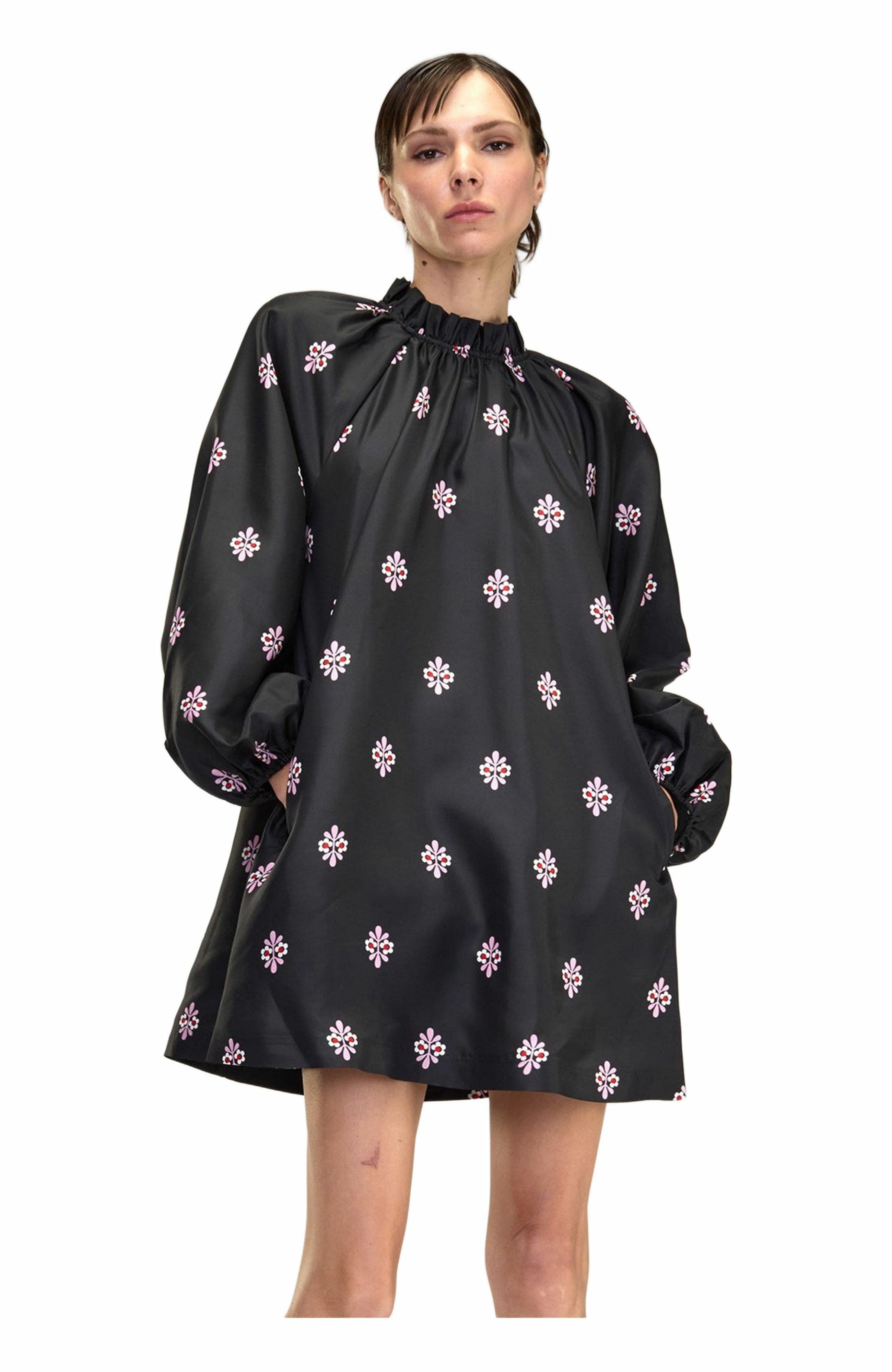 Cynthia Rowley Second Nature Silk Taffeta Dress in Black_Multi at Nordstrom - 5
