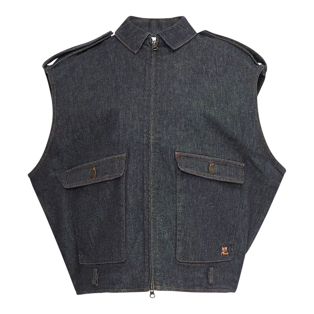 Sleeveless Denim Bomber Jacket - 1