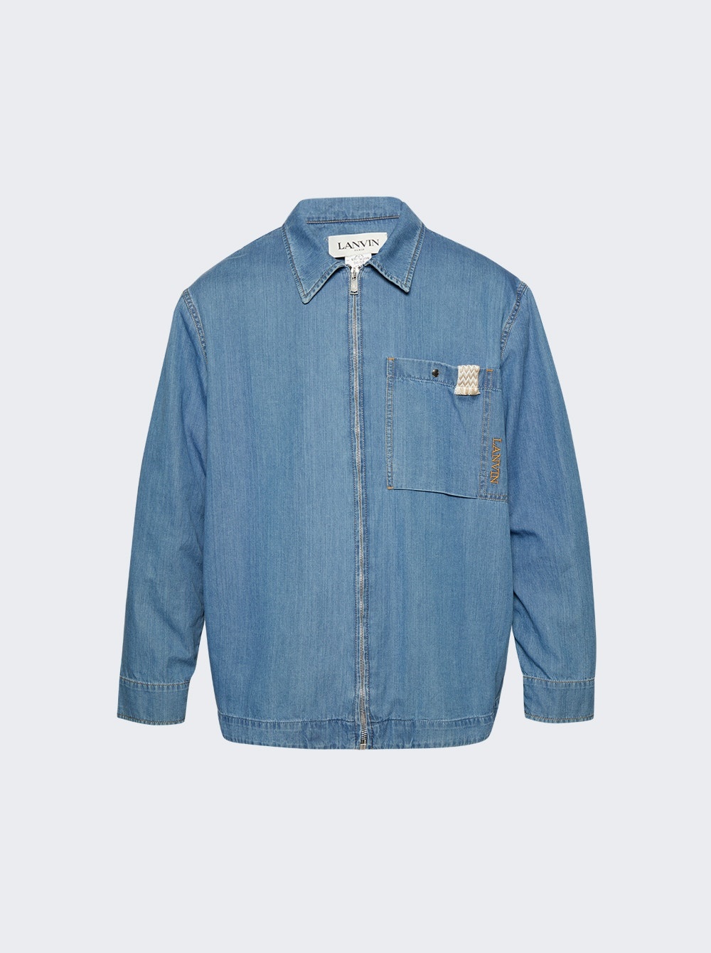 Curb Zip Up Denim Overshirt Light Blue - 1