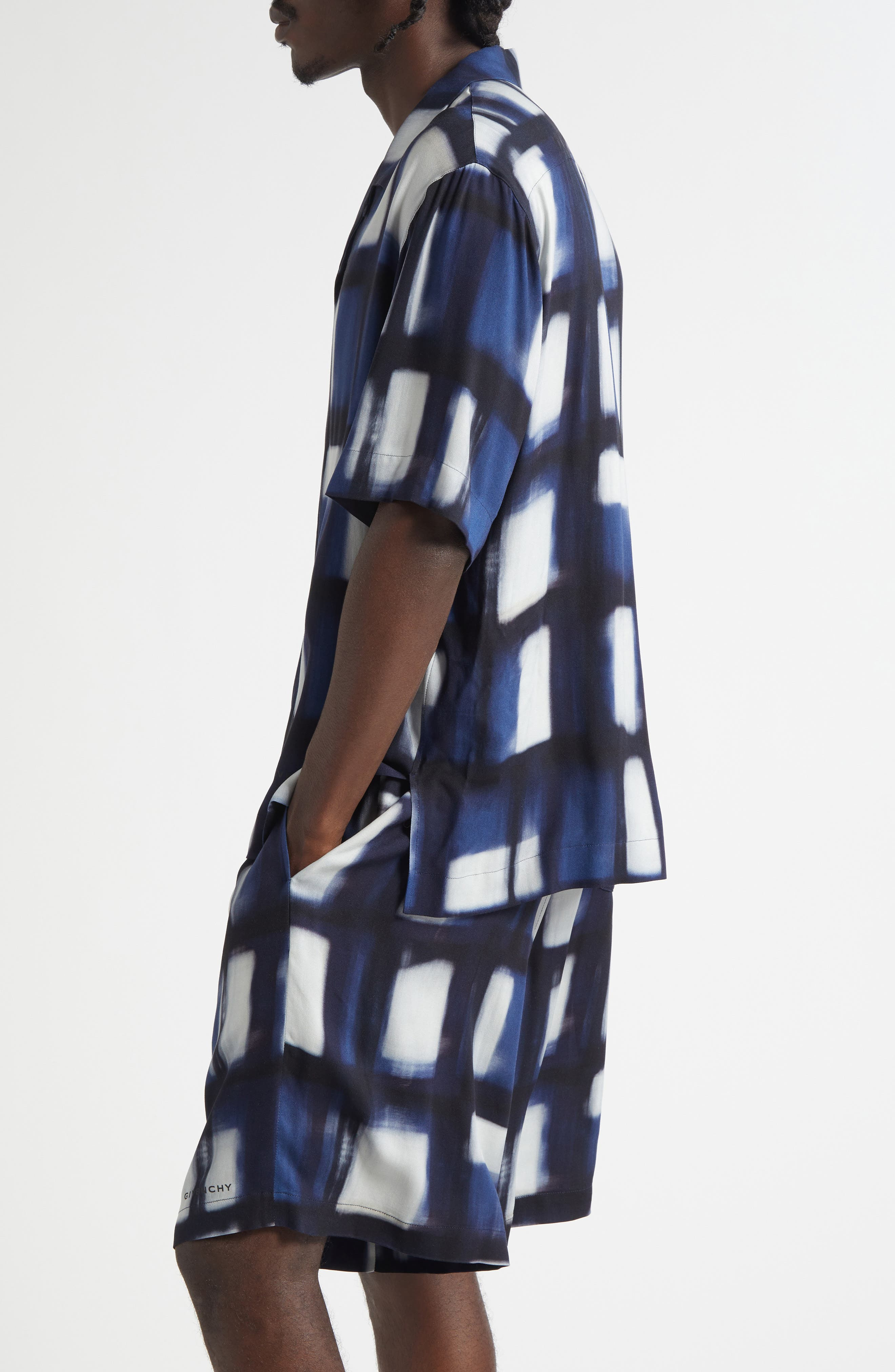 Givenchy Afternoon Light Check Twill Camp Shirt in Dark Blue at Nordstrom - 4