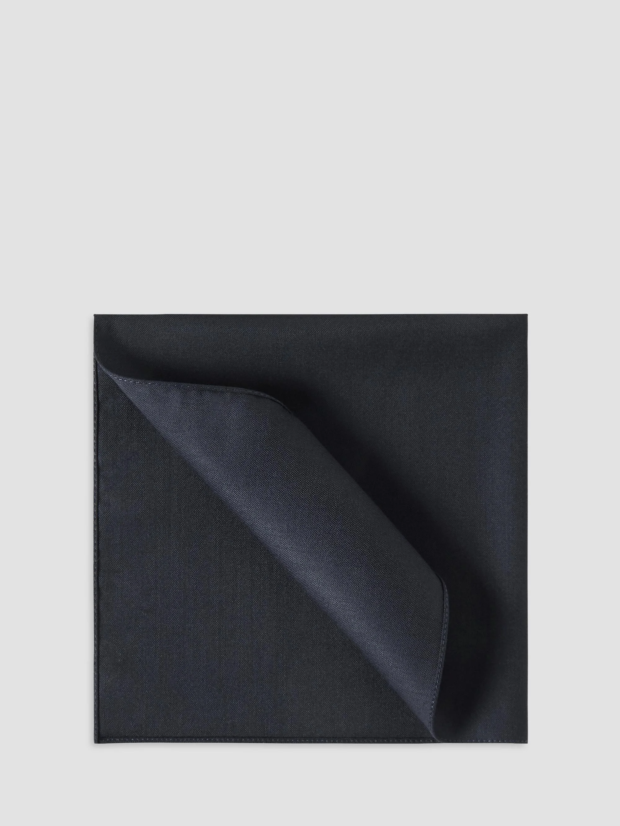 Men's Virgin Wool and Silk Twill Pocket Square - Navy Blue - 1