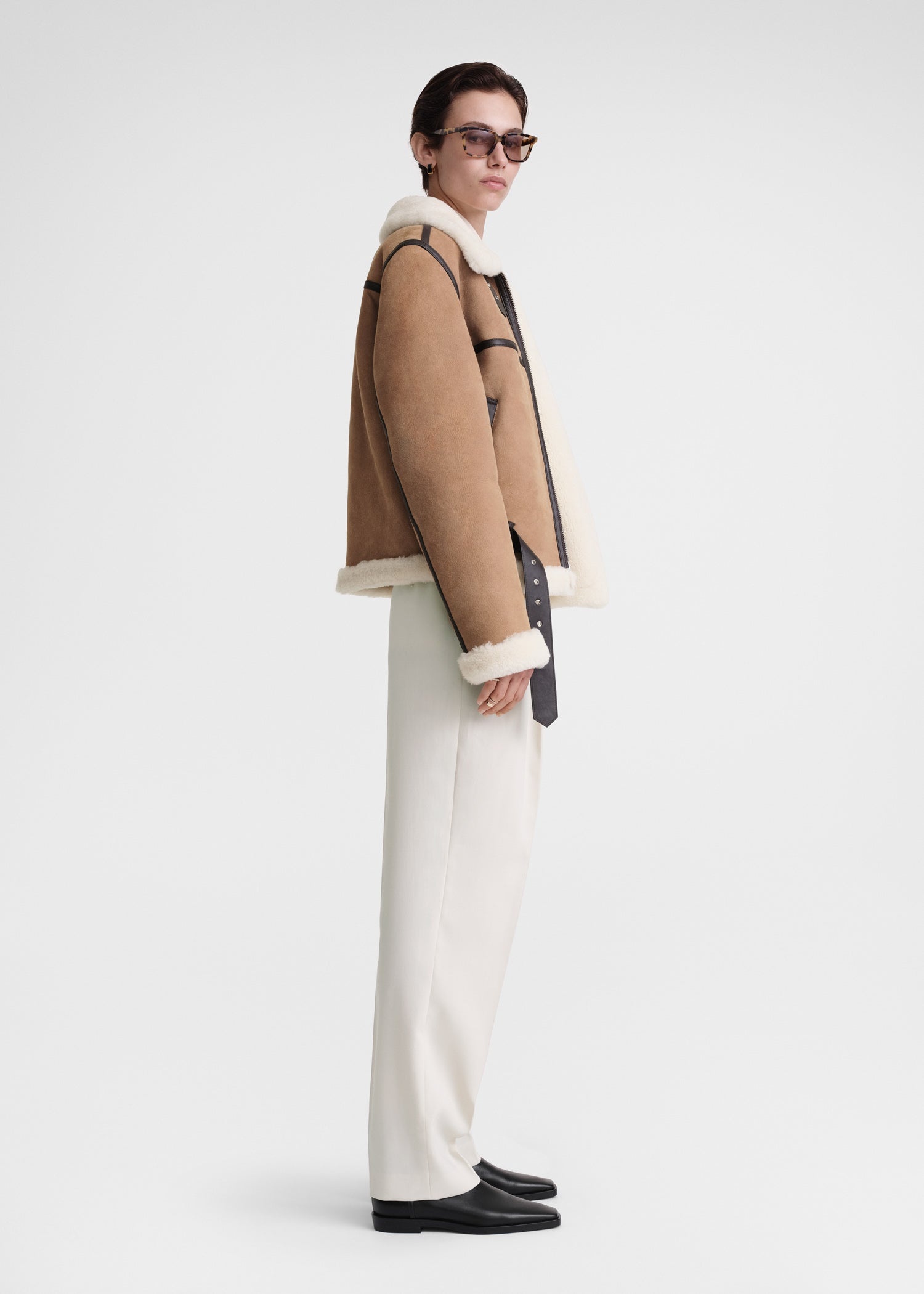 Shearling aviator jacket dark biscuit - 3